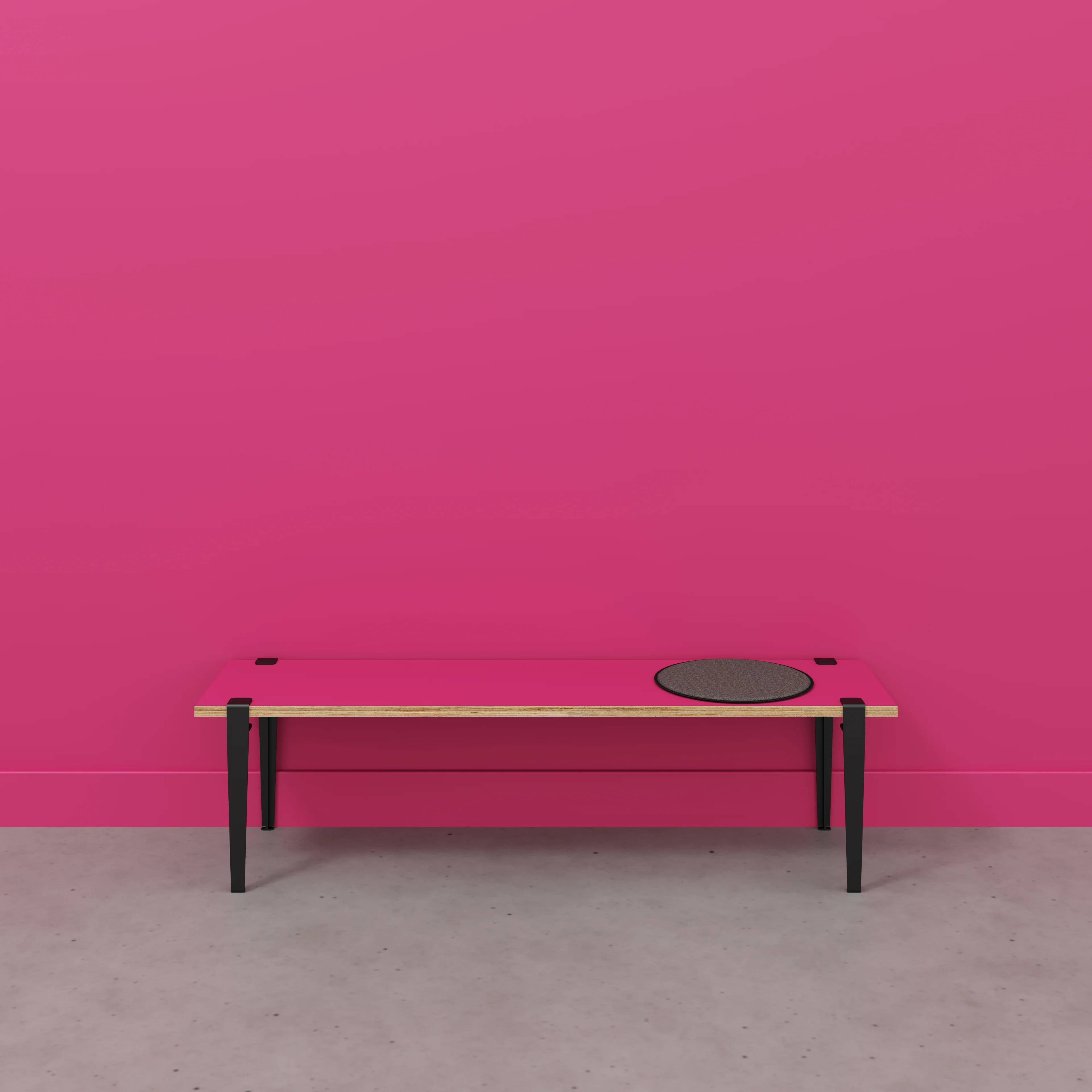Plywood Bench Seat with Black Tiptoe Legs - Formica Juicy Pink - 1600(w) x 400(d) x 450(h) - Image 2