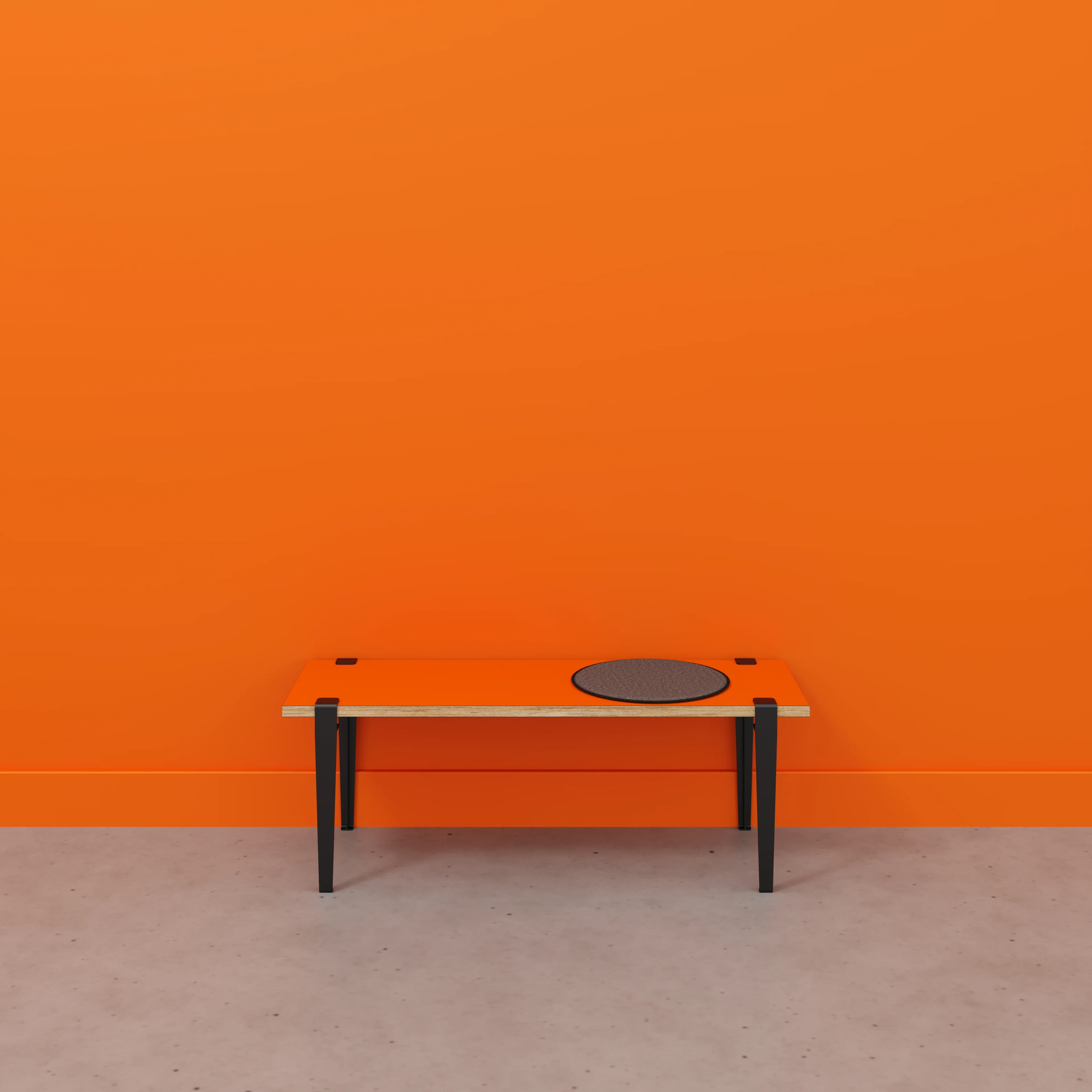 Plywood Bench Seat with Black Tiptoe Legs - Formica Levante Orange - 1200(w) x 400(d) x 450(h) - Image 2