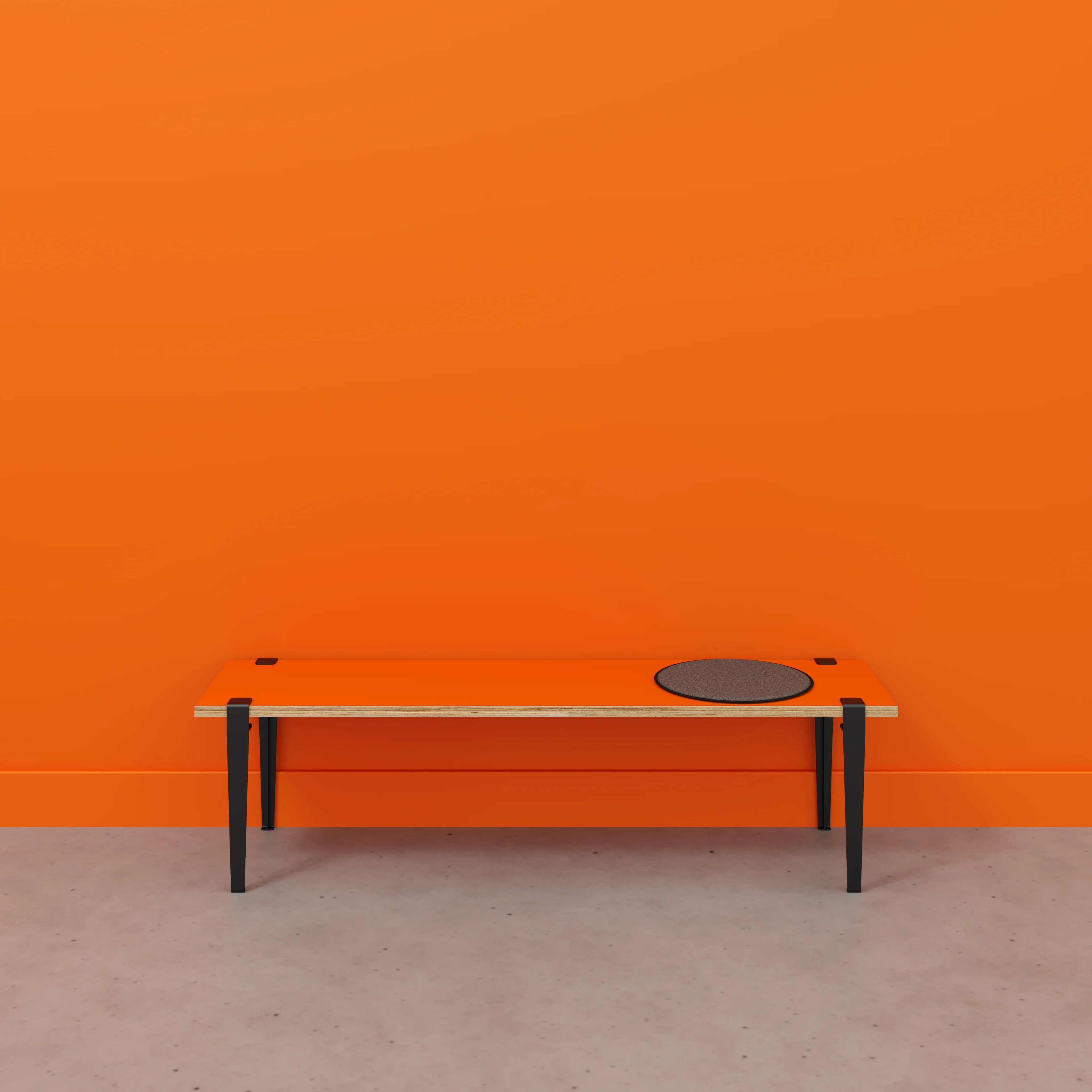 Plywood Bench Seat with Black Tiptoe Legs - Formica Levante Orange - 1600(w) x 400(d) x 450(h) - Image 2