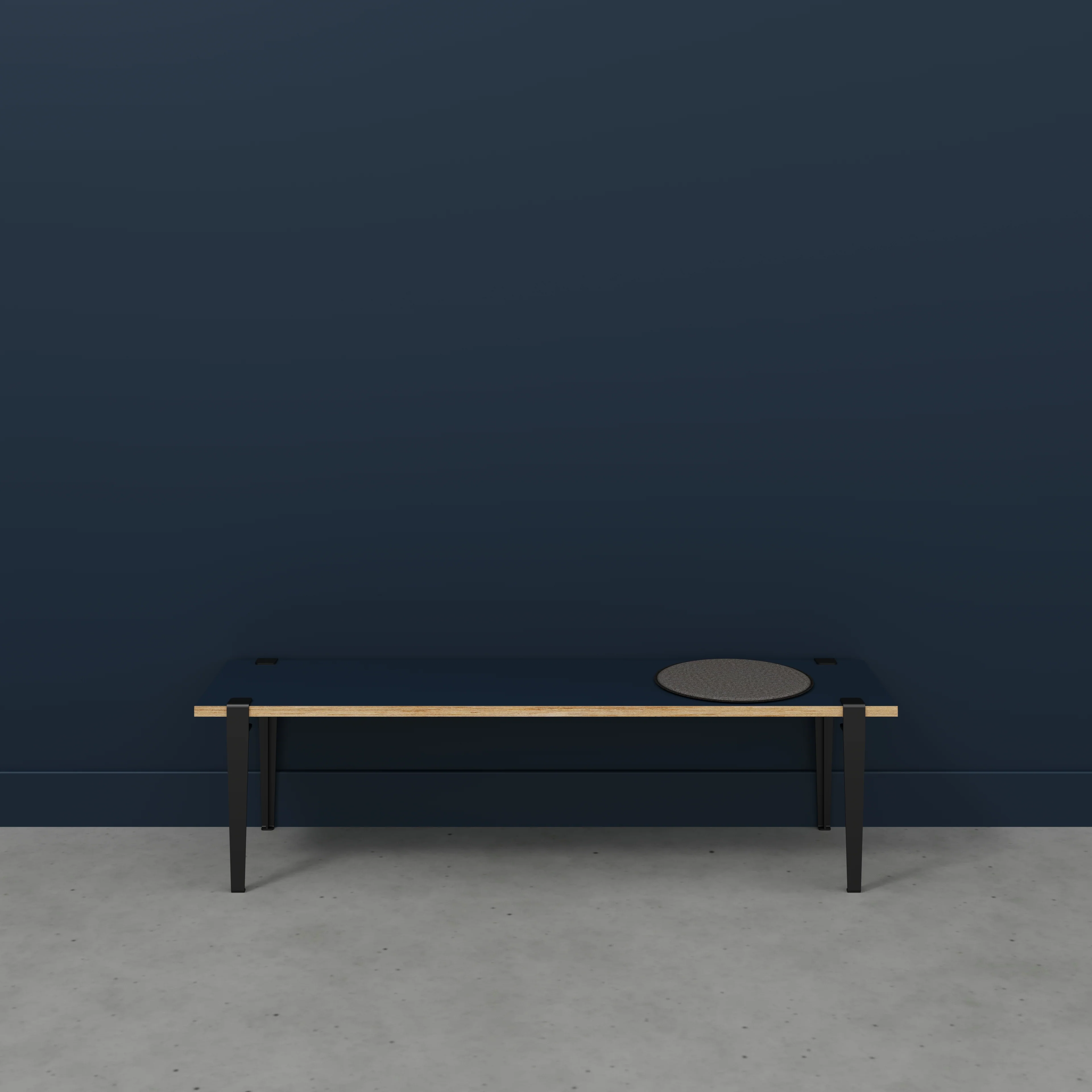 Plywood Bench Seat with Black Tiptoe Legs - Formica Night Sea Blue - 1600(w) x 400(d) x 450(h) - Image 2
