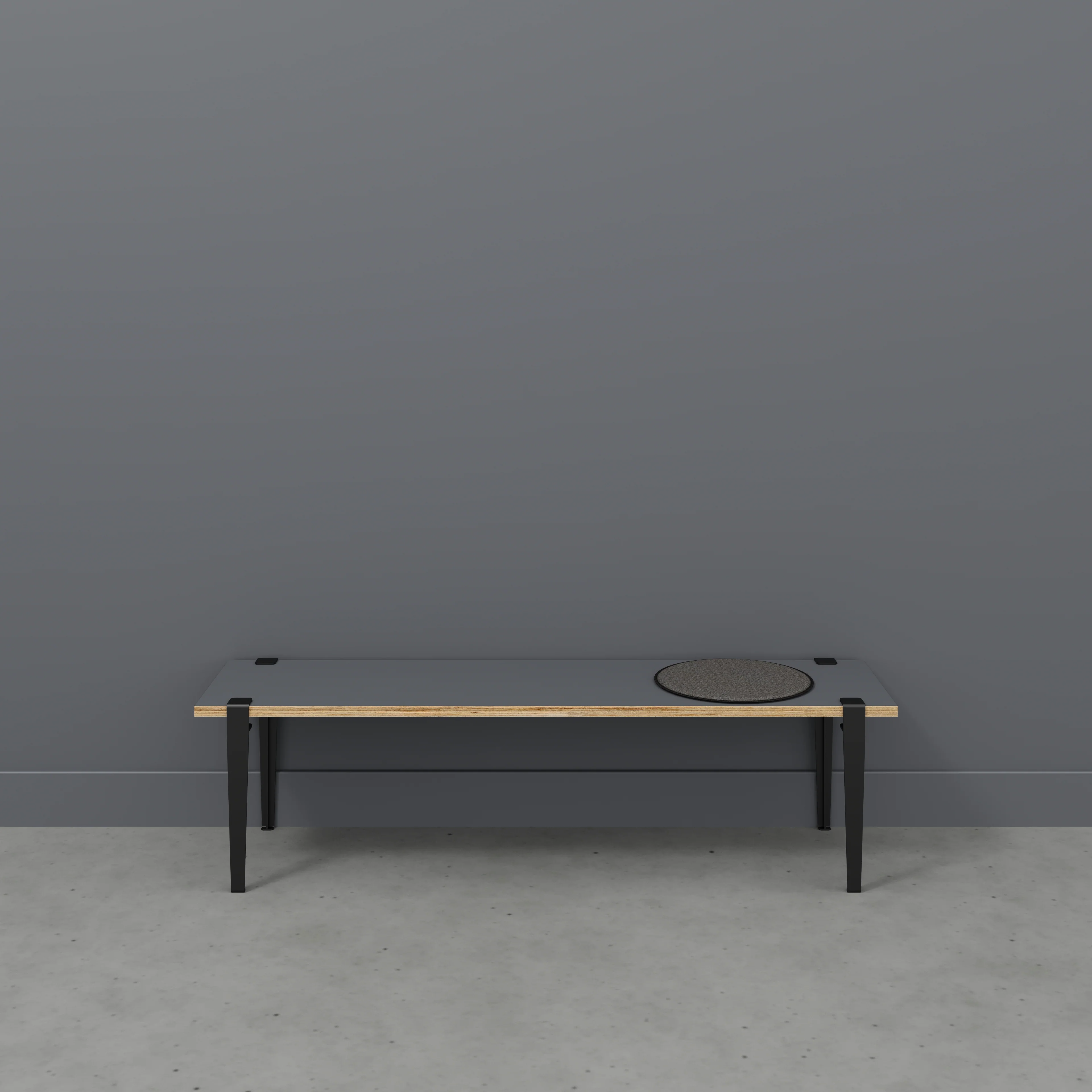 Plywood Bench Seat with Black Tiptoe Legs - Formica Tornado Grey - 1600(w) x 400(d) x 450(h) - Image 2