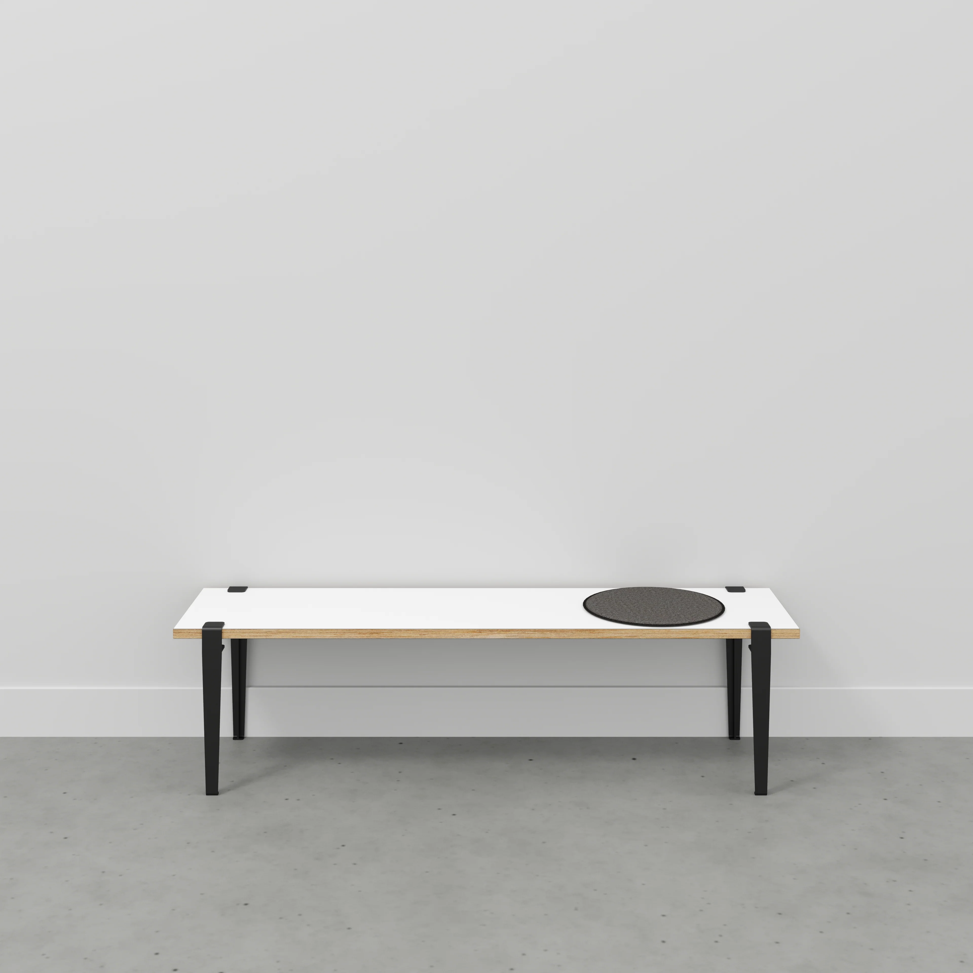 Plywood Bench Seat with Black Tiptoe Legs - Formica White - 1600(w) x 400(d) x 450(h) - Image 2