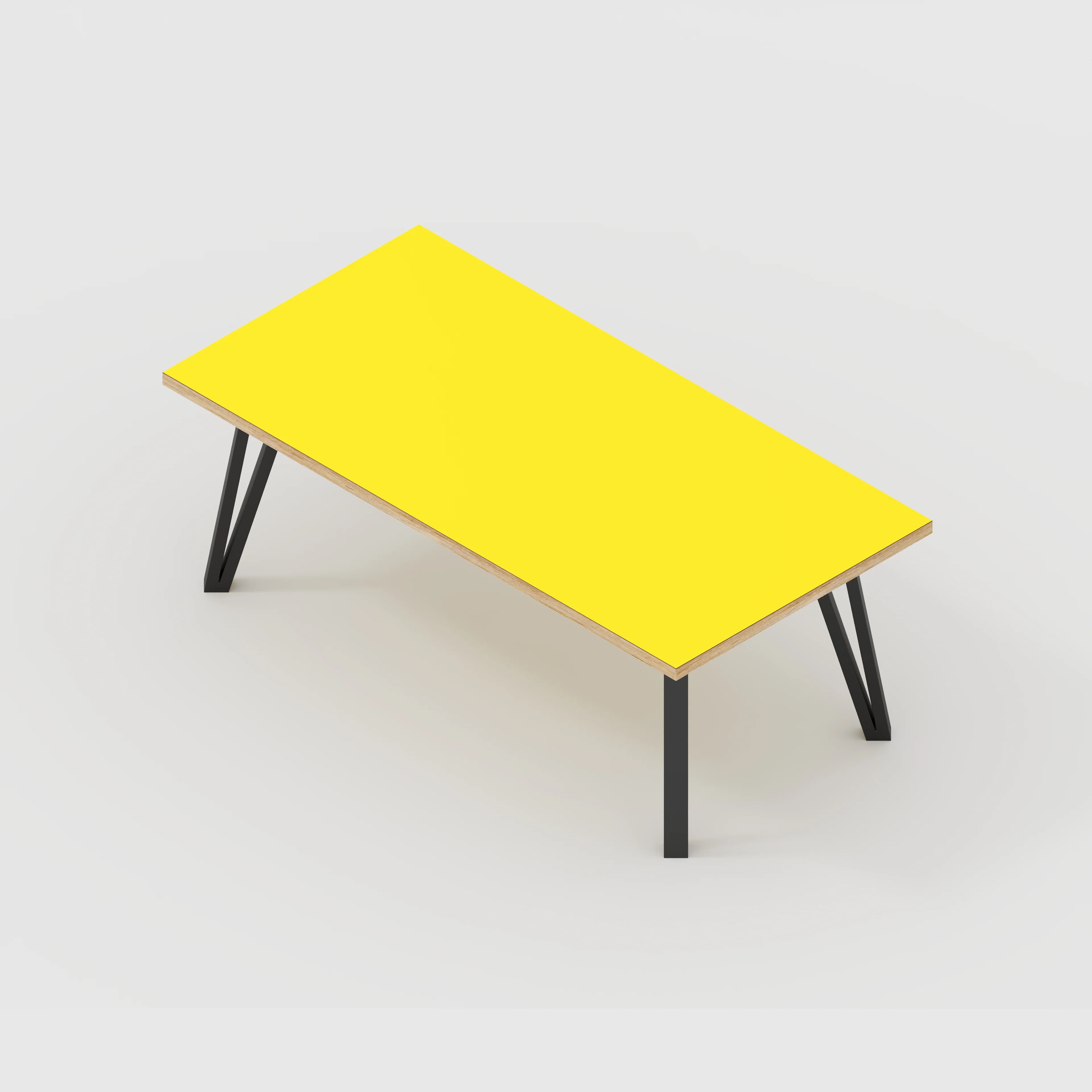 Plywood Coffee Table with Black Box Hairpin Legs - Formica Chrome Yellow - 1200(w) x 600(d) x 425(h) - Image 5