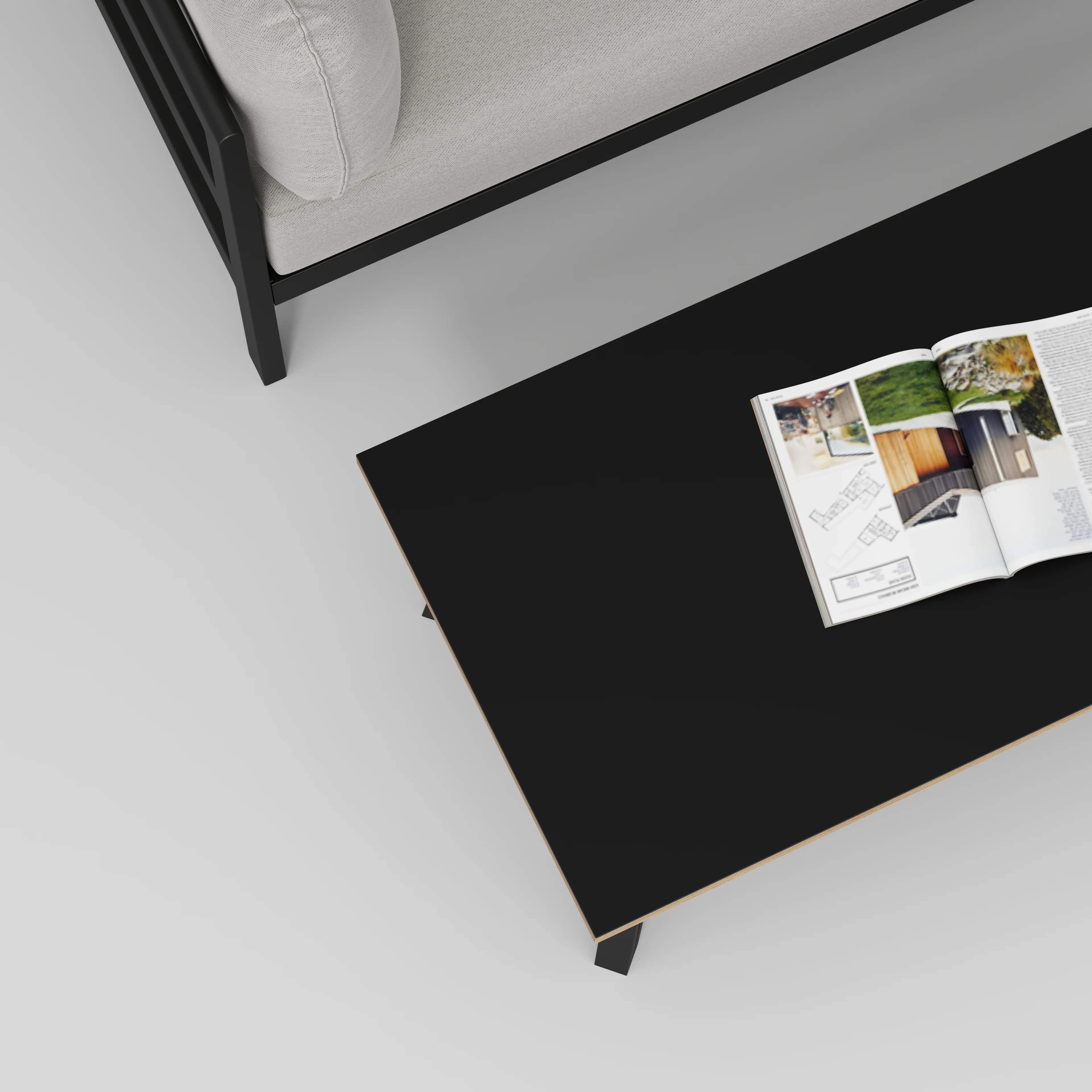 Plywood Coffee Table with Black Box Hairpin Legs - Formica Diamond Black - 1200(w) x 600(d) x 425(h) - Image 3
