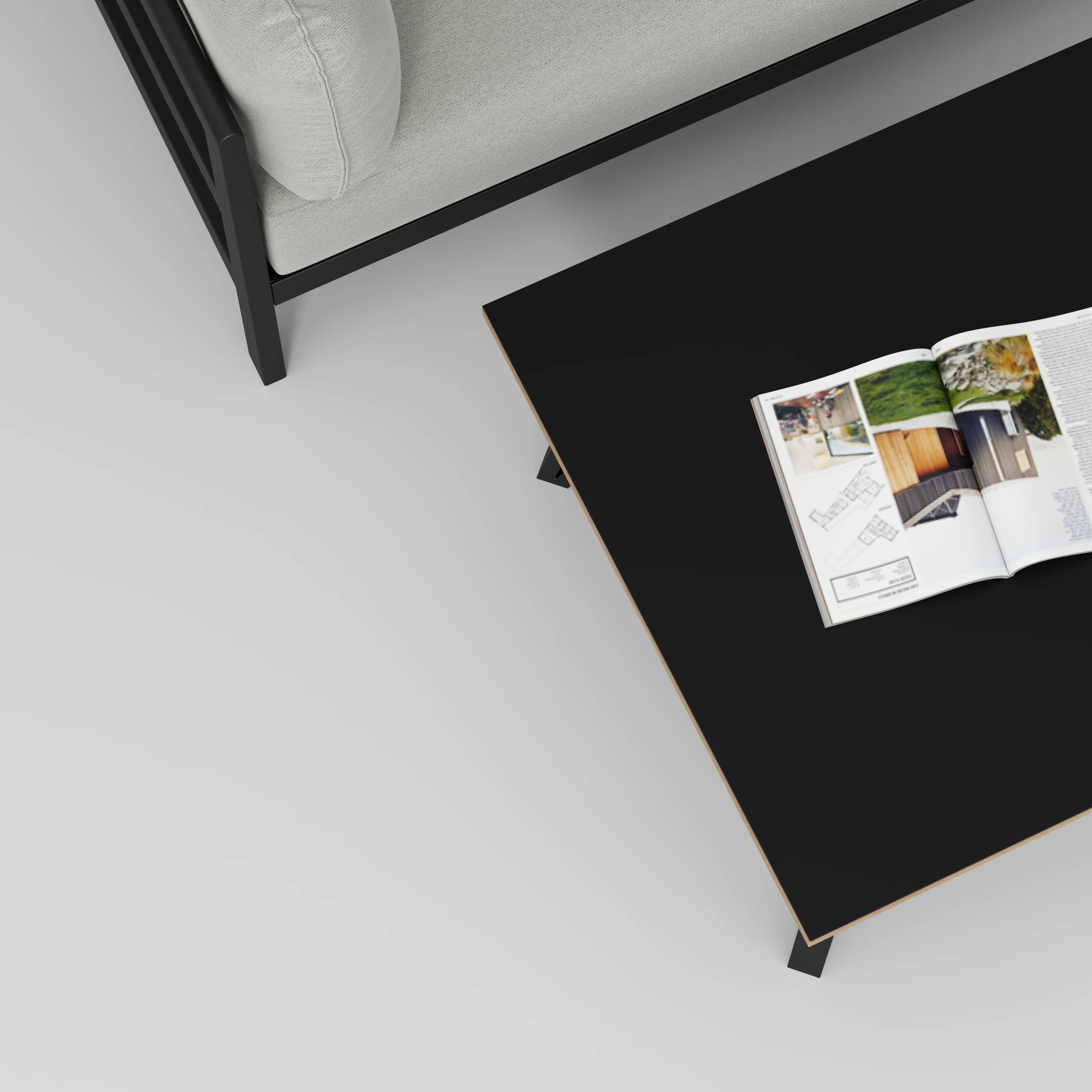Plywood Coffee Table with Black Box Hairpin Legs - Formica Diamond Black - 800(w) x 800(d) x 425(h) - Image 3