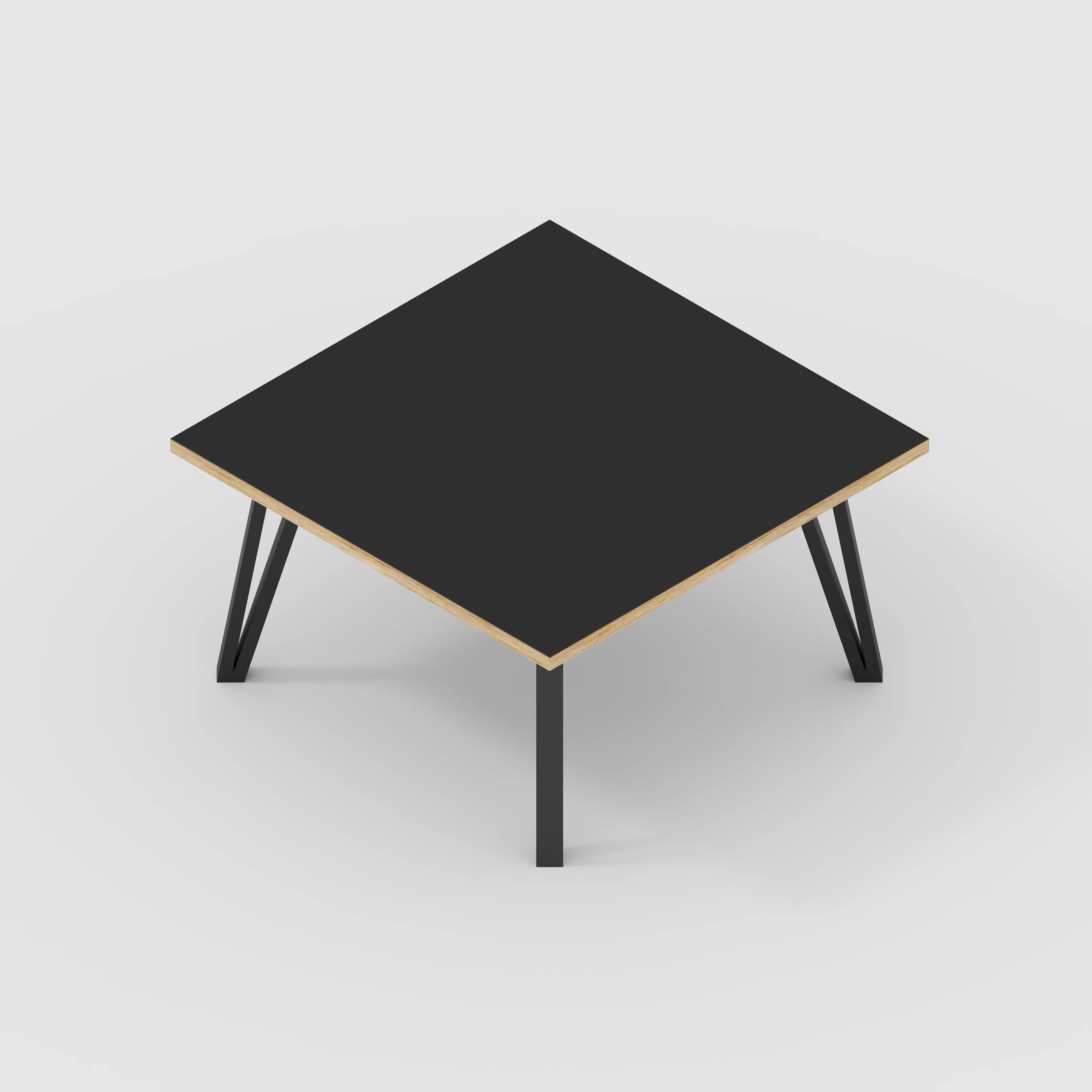 Plywood Coffee Table with Black Box Hairpin Legs - Formica Diamond Black - 800(w) x 800(d) x 425(h) - Image 5