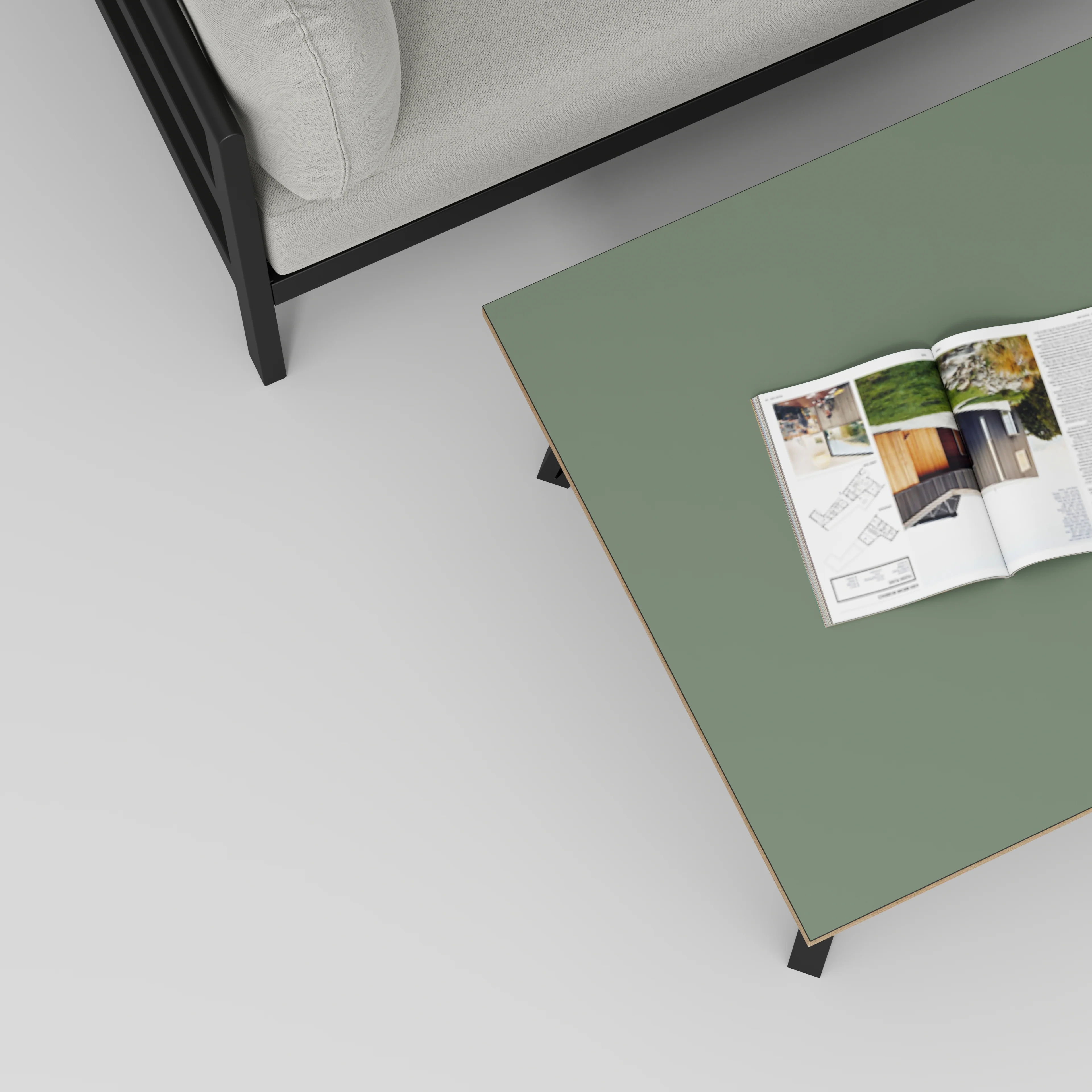 Plywood Coffee Table with Black Box Hairpin Legs - Formica Green Slate - 800(w) x 800(d) x 425(h) - Image 3
