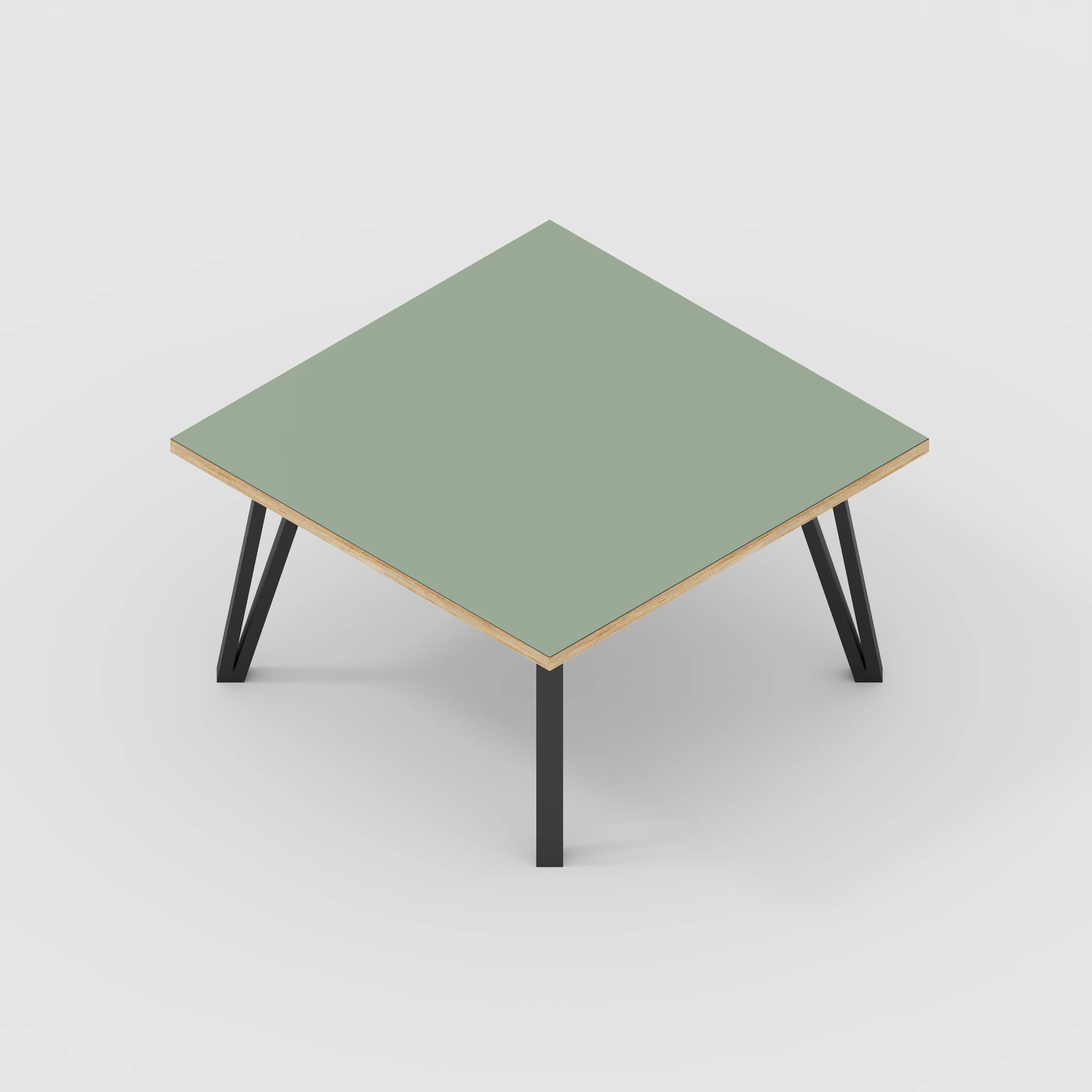 Plywood Coffee Table with Black Box Hairpin Legs - Formica Green Slate - 800(w) x 800(d) x 425(h) - Image 5