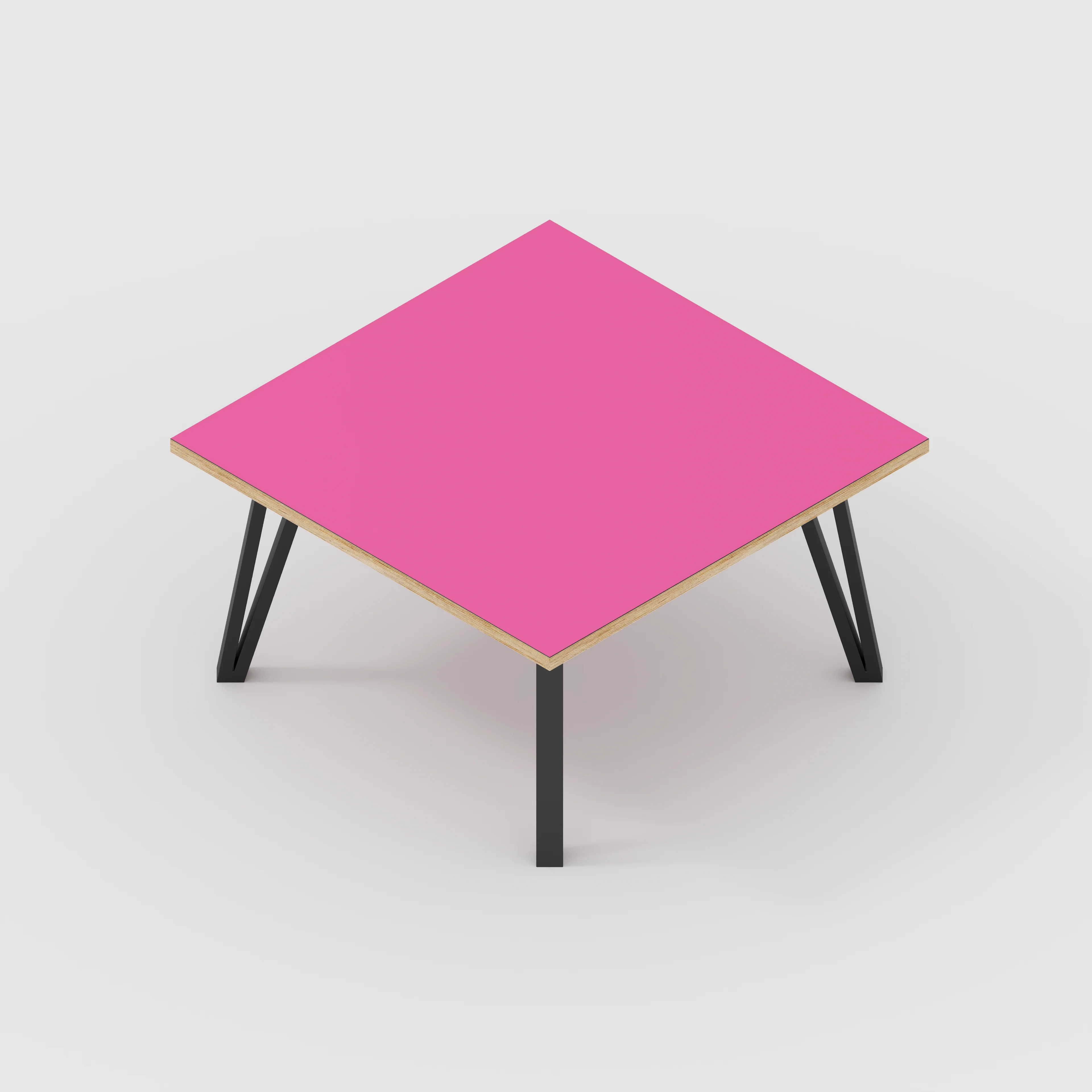 Plywood Coffee Table with Black Box Hairpin Legs - Formica Juicy Pink - 800(w) x 800(d) x 425(h) - Image 5