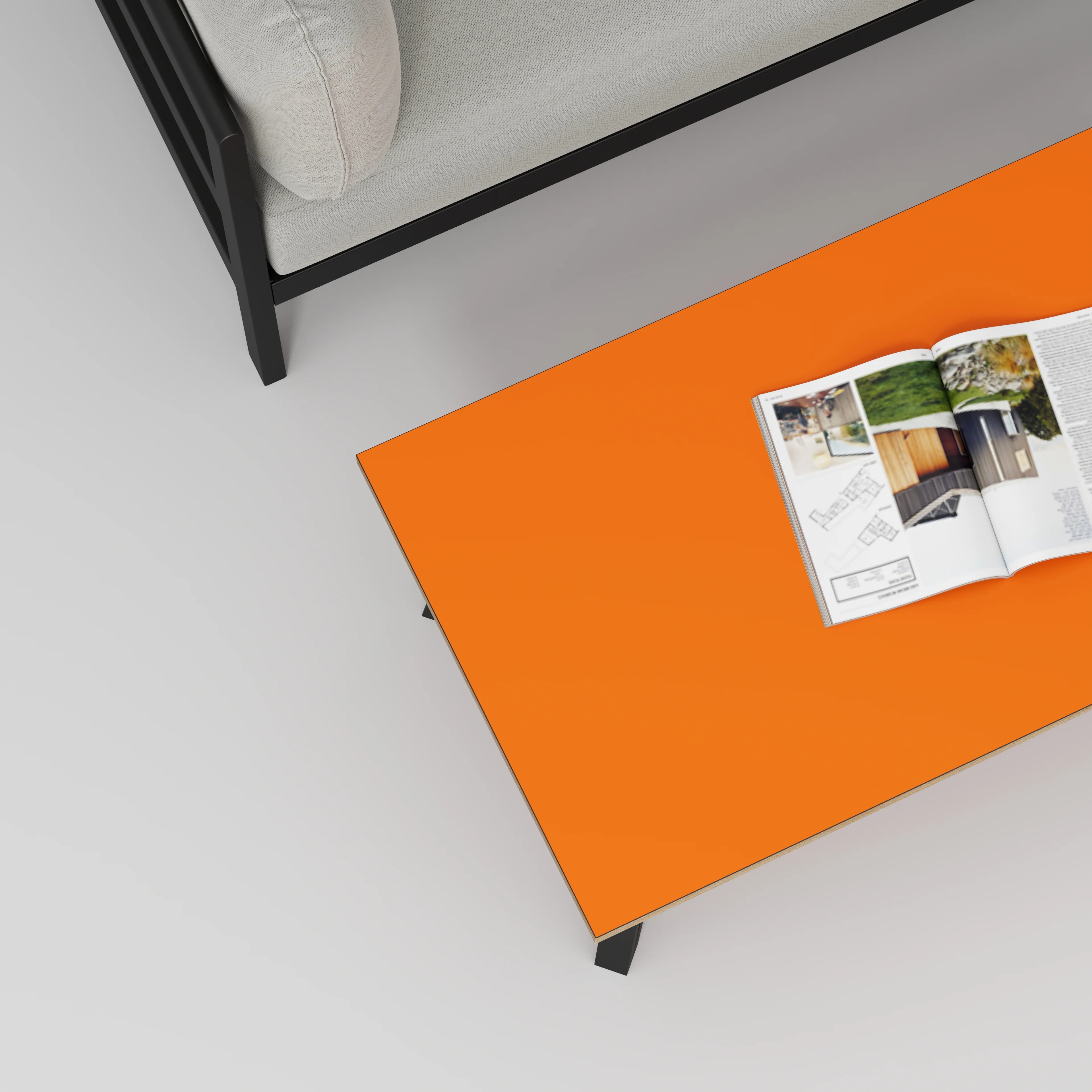 Plywood Coffee Table with Black Box Hairpin Legs - Formica Levante Orange - 1200(w) x 600(d) x 425(h) - Image 3