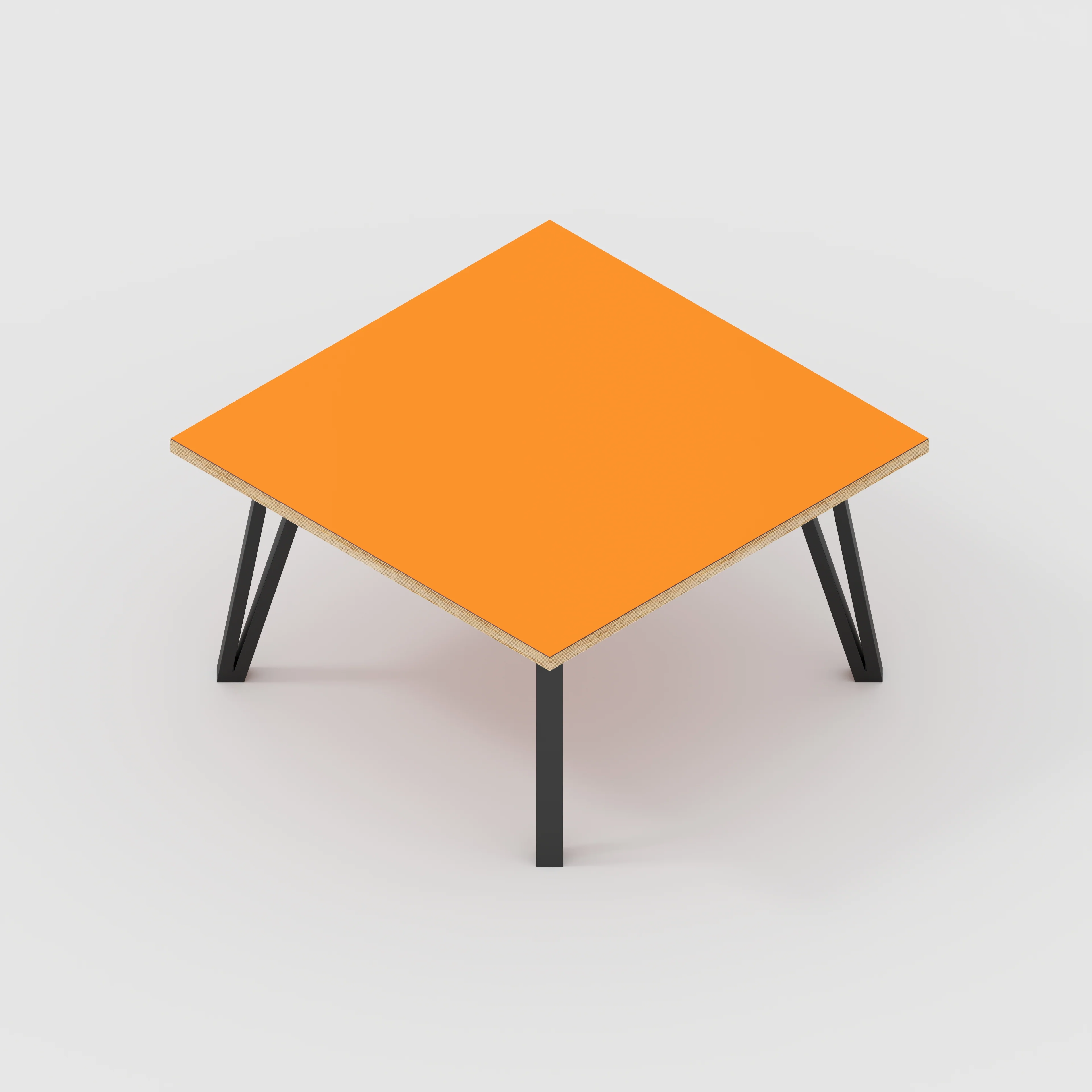 Plywood Coffee Table with Black Box Hairpin Legs - Formica Levante Orange - 800(w) x 800(d) x 425(h) - Image 5