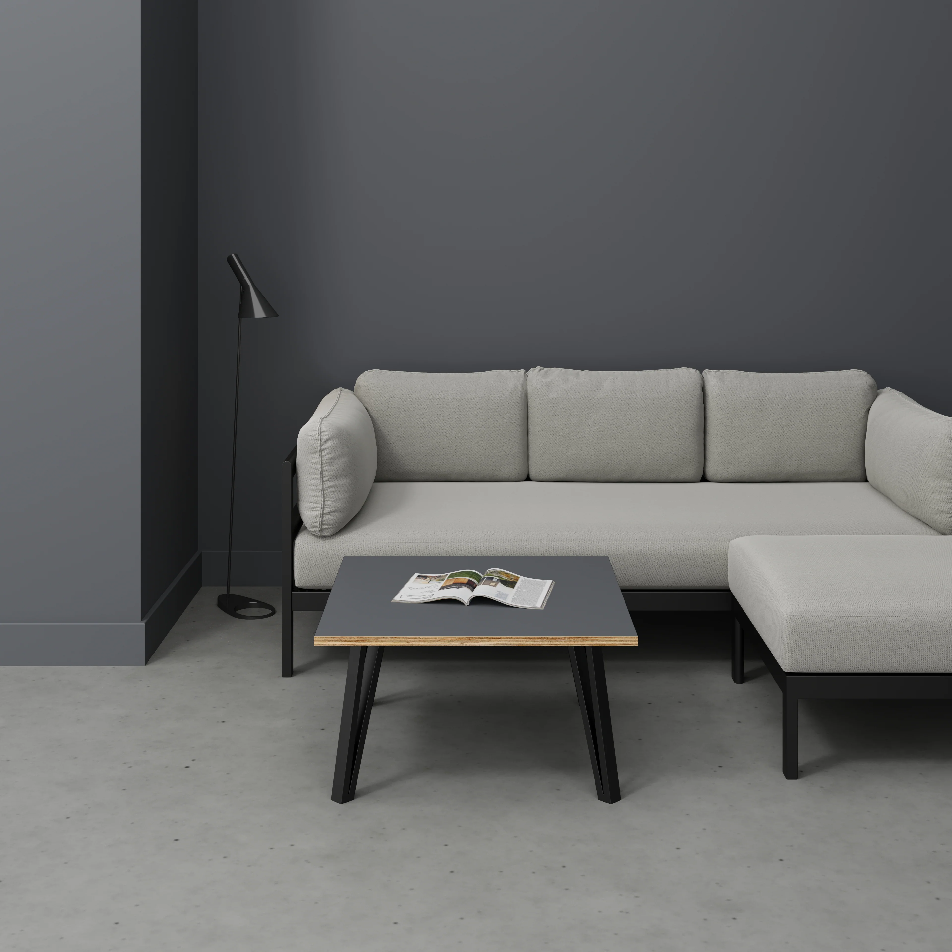 Plywood Coffee Table with Black Box Hairpin Legs - Formica Tornado Grey - 800(w) x 800(d) x 425(h) - Image 2