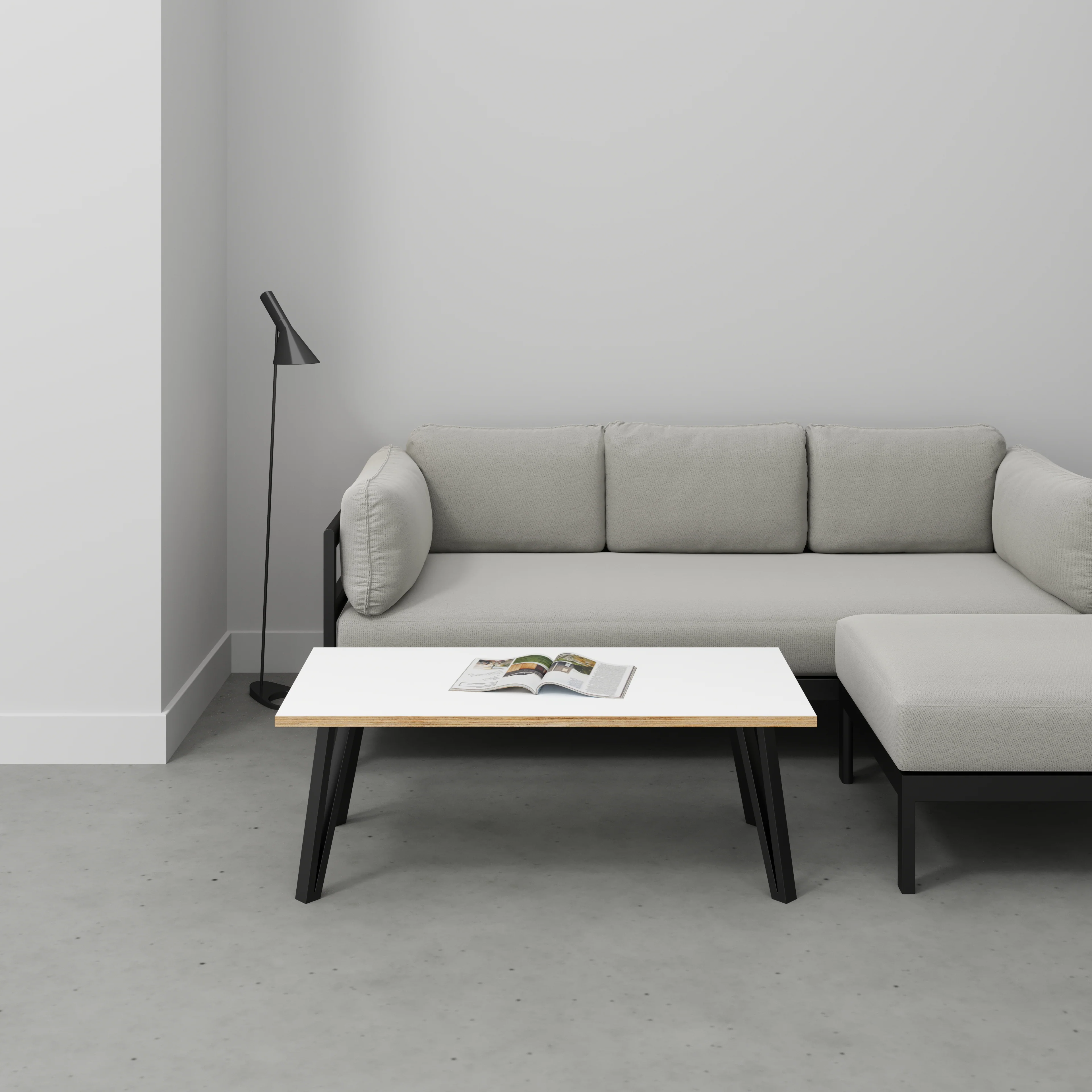 Plywood Coffee Table with Black Box Hairpin Legs - Formica White - 1200(w) x 600(d) x 425(h) - Image 2