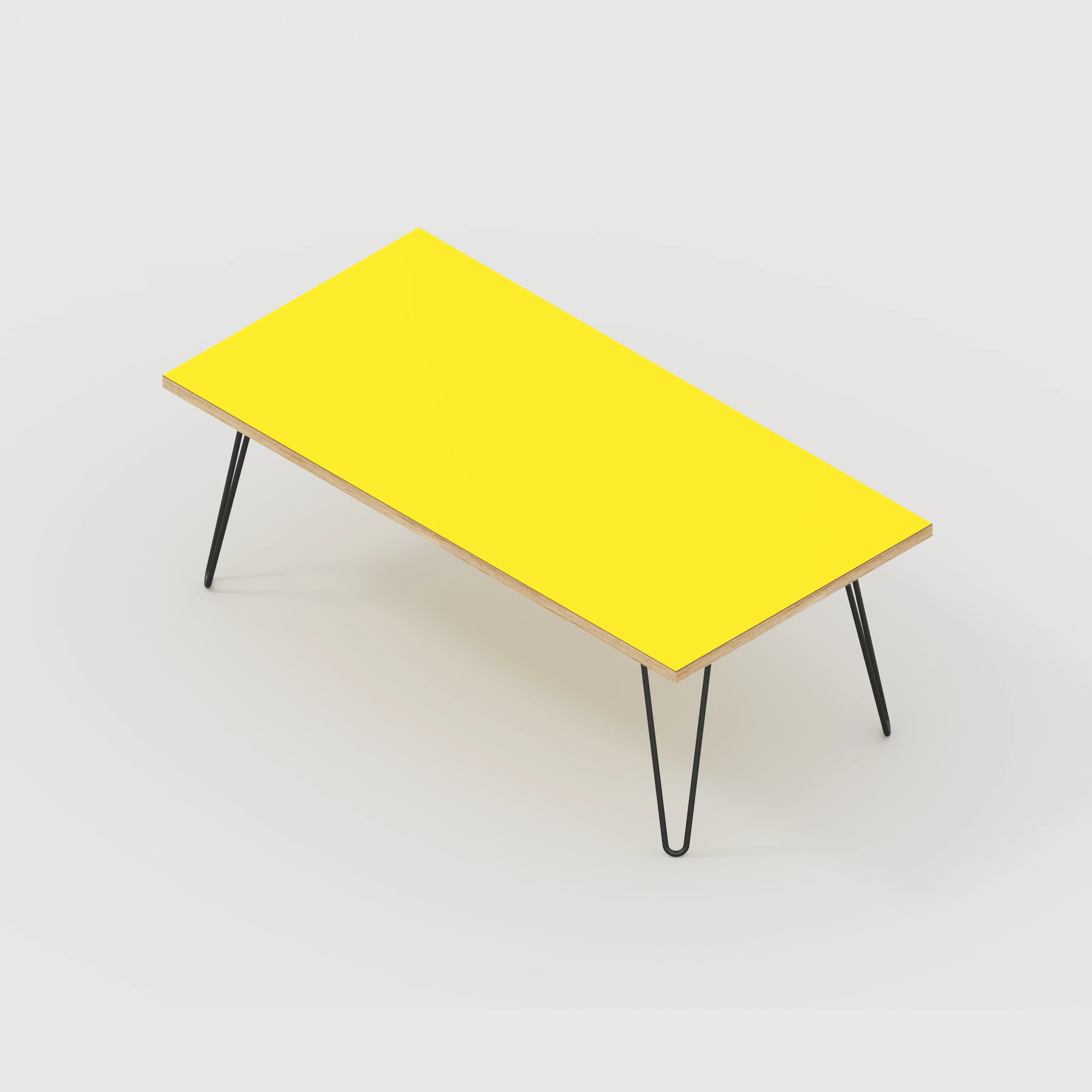 Plywood Coffee Table with Black Hairpin Legs - Formica Chrome Yellow - 1200(w) x 600(d) x 425(h) - Image 5