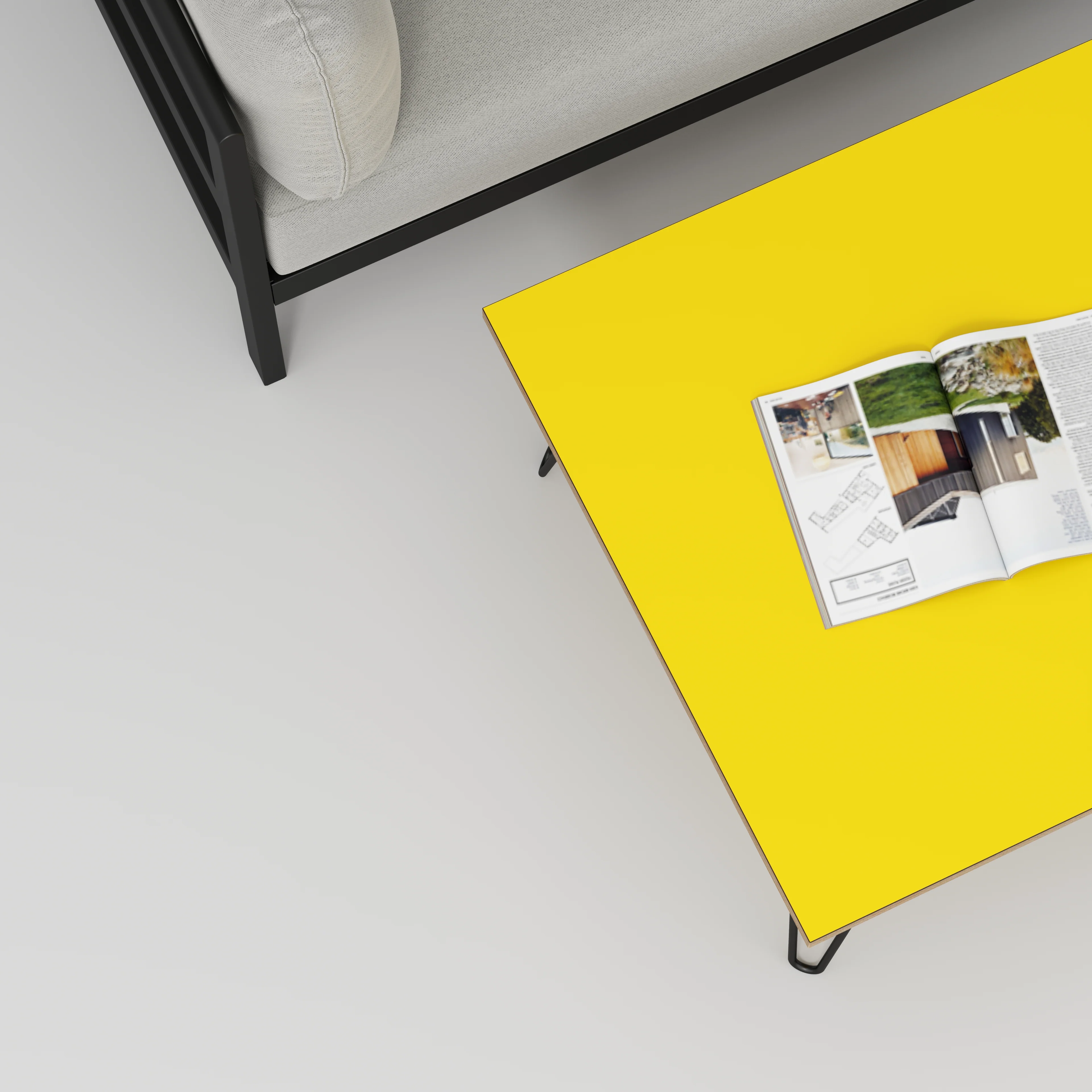Plywood Coffee Table with Black Hairpin Legs - Formica Chrome Yellow - 800(w) x 800(d) x 425(h) - Image 3
