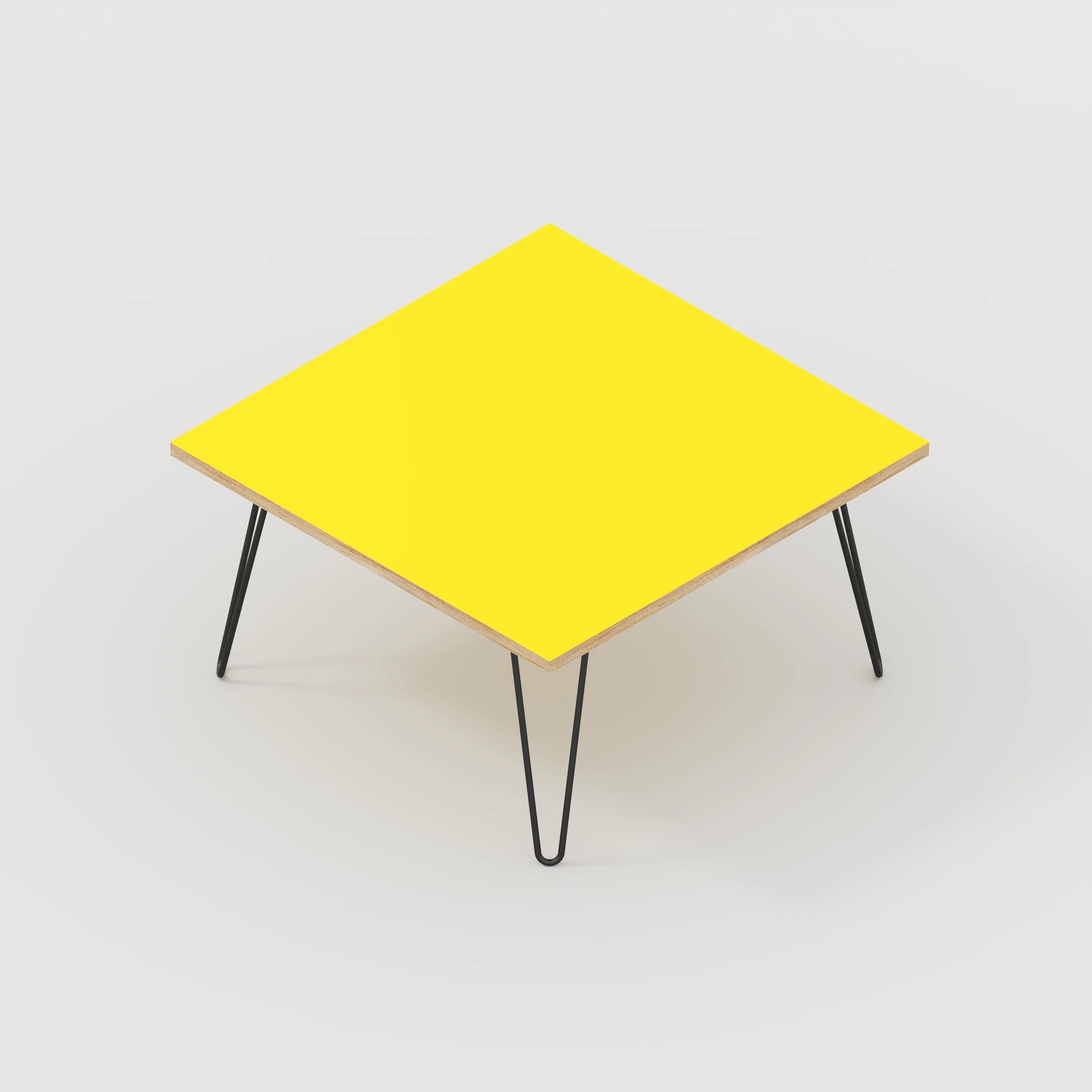 Plywood Coffee Table with Black Hairpin Legs - Formica Chrome Yellow - 800(w) x 800(d) x 425(h) - Image 5