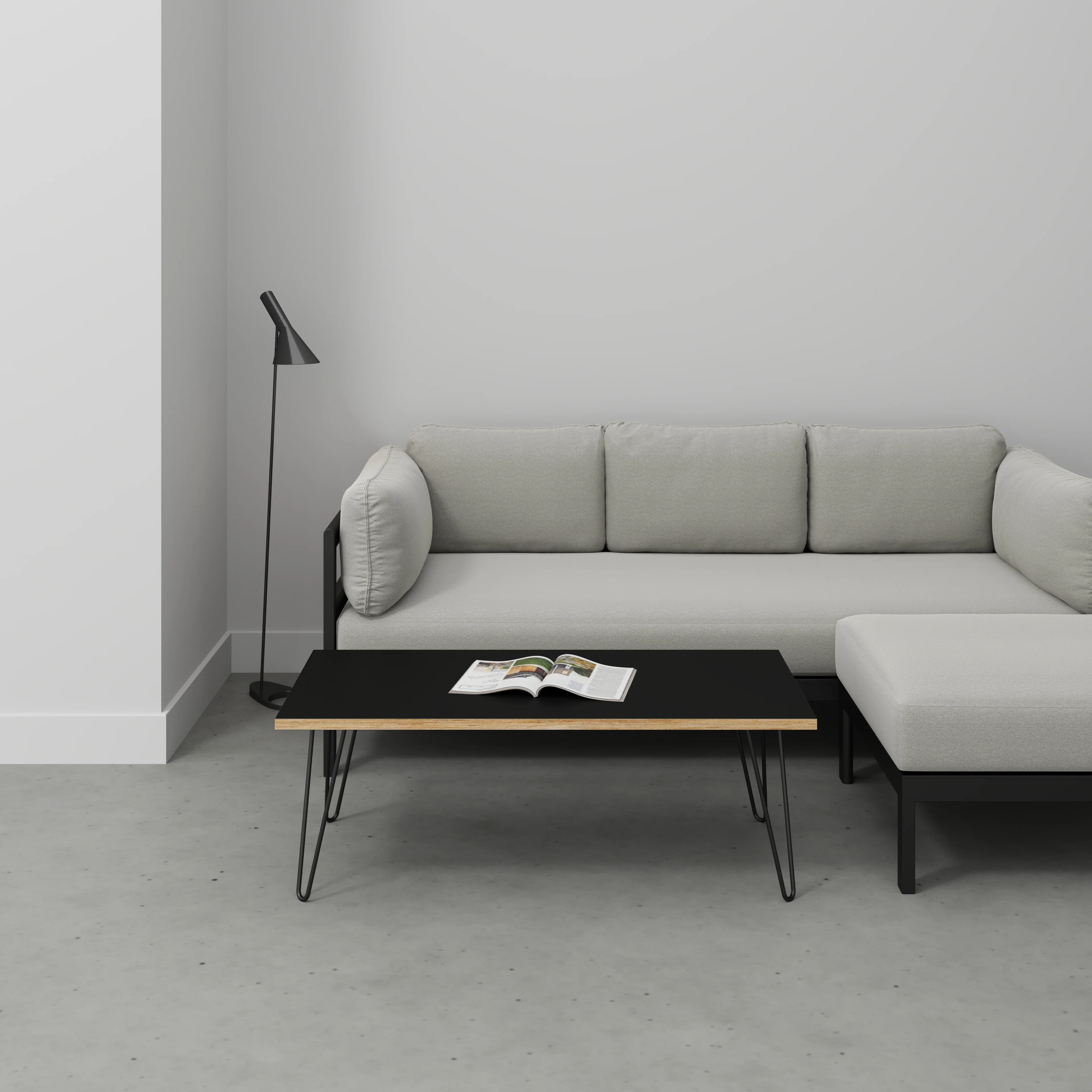 Plywood Coffee Table with Black Hairpin Legs - Formica Diamond Black - 1200(w) x 600(d) x 425(h) - Image 2