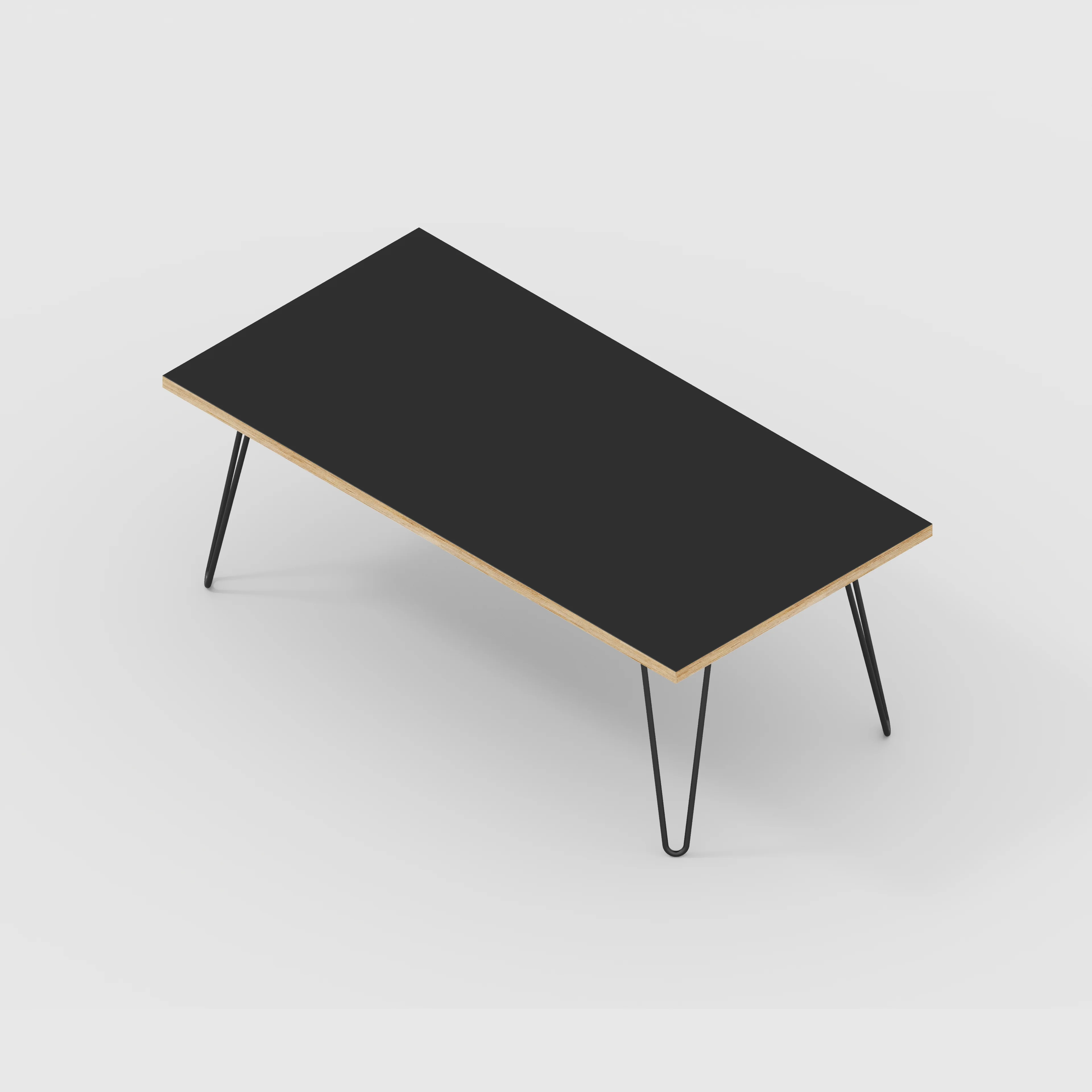 Plywood Coffee Table with Black Hairpin Legs - Formica Diamond Black - 1200(w) x 600(d) x 425(h) - Image 5