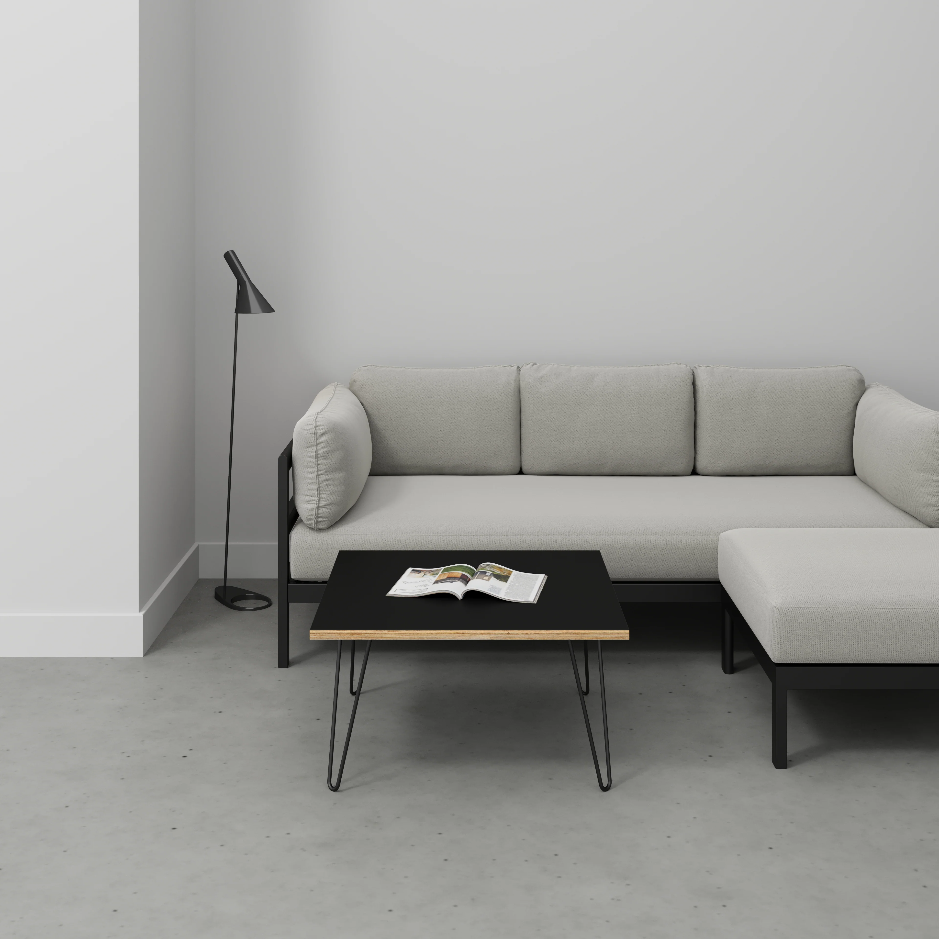Plywood Coffee Table with Black Hairpin Legs - Formica Diamond Black - 800(w) x 800(d) x 425(h) - Image 2