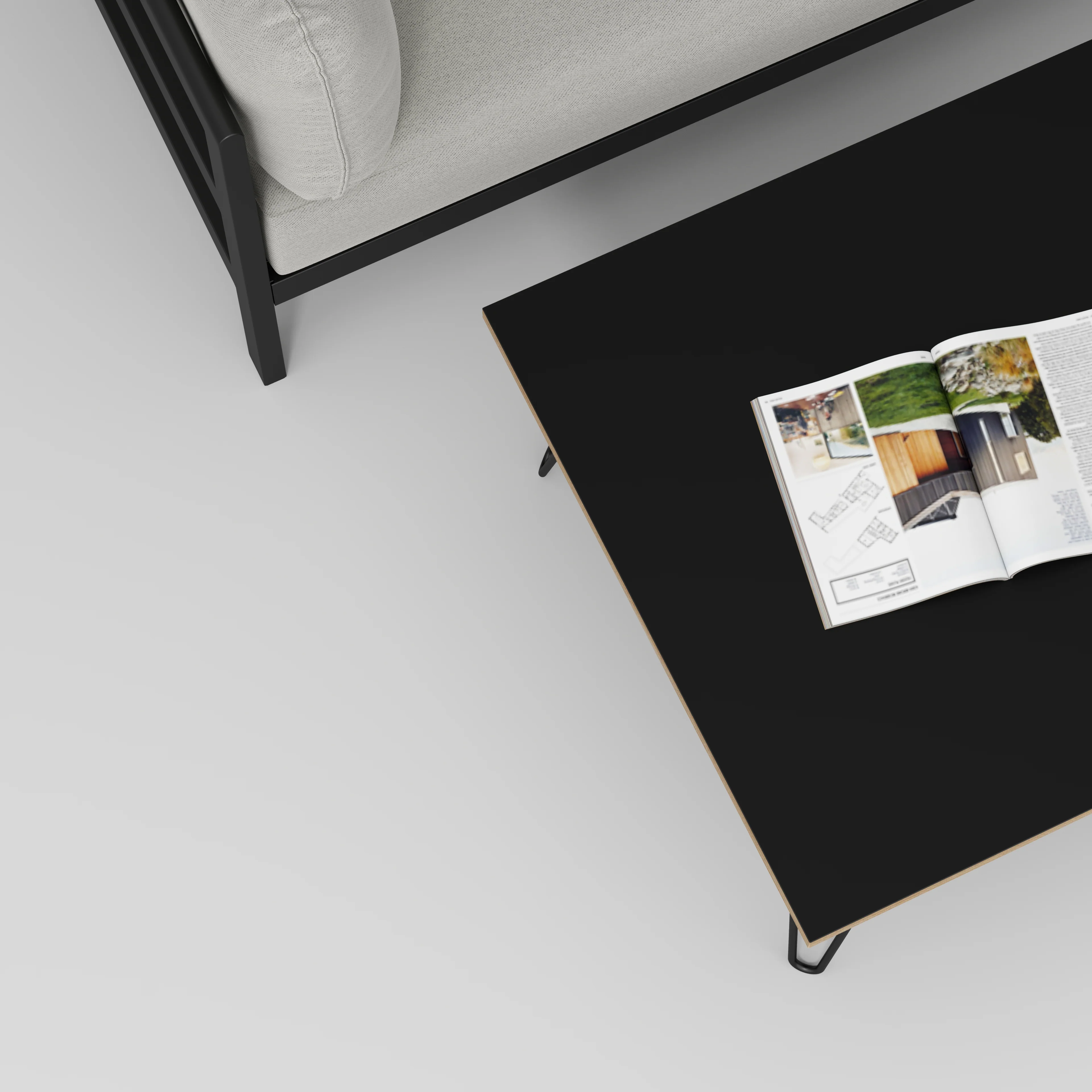 Plywood Coffee Table with Black Hairpin Legs - Formica Diamond Black - 800(w) x 800(d) x 425(h) - Image 3