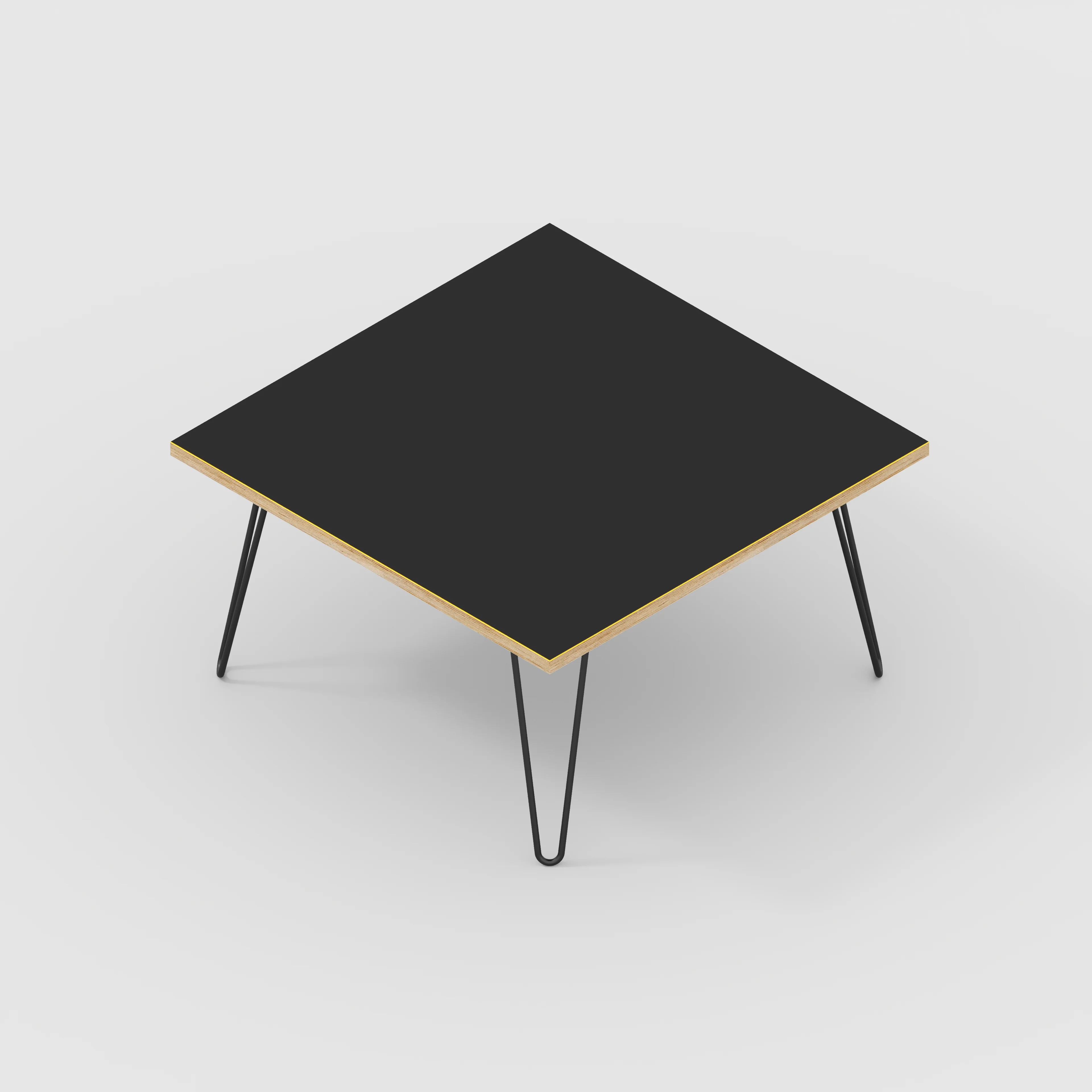 Plywood Coffee Table with Black Hairpin Legs - Formica Diamond Black - 800(w) x 800(d) x 425(h) - Image 5