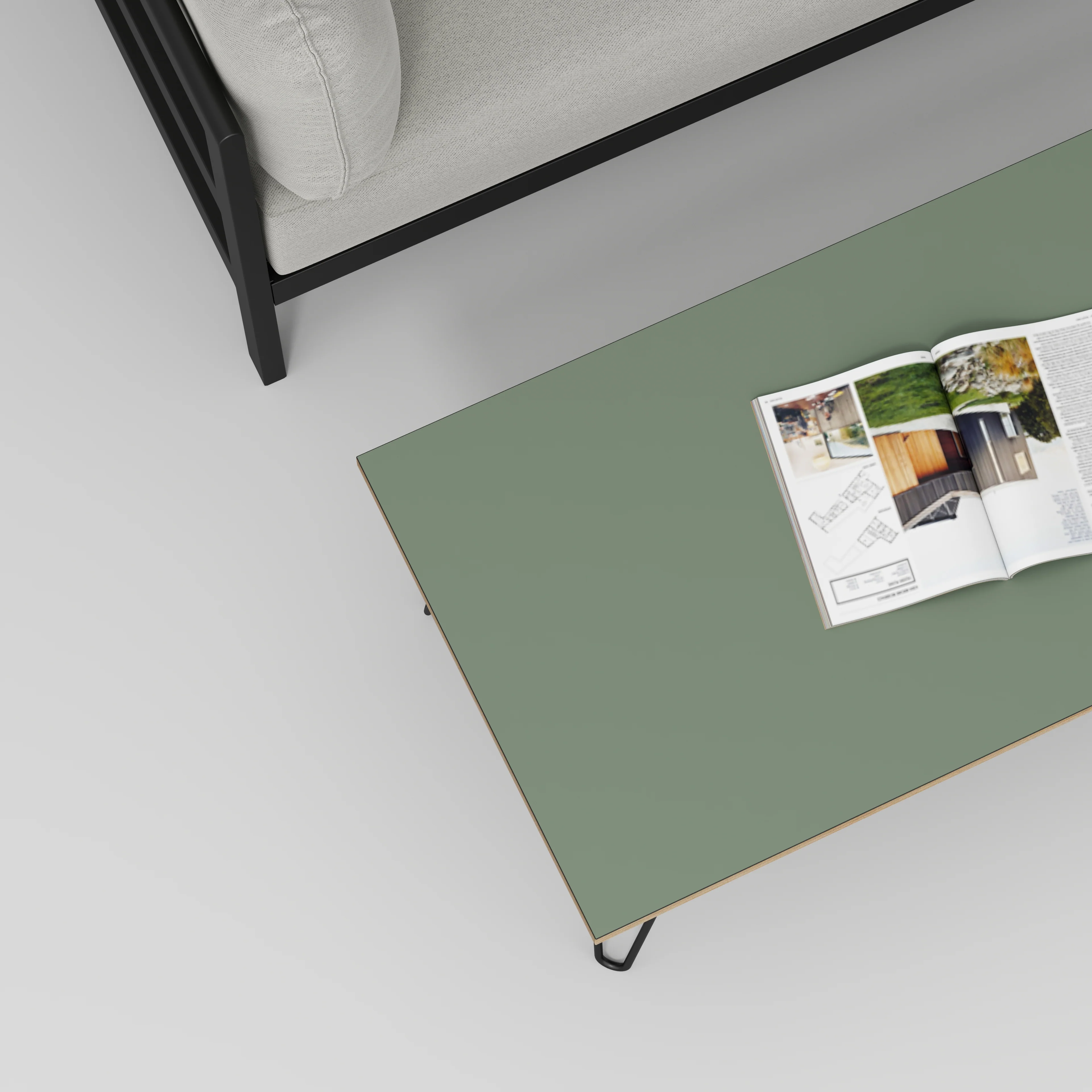 Plywood Coffee Table with Black Hairpin Legs - Formica Green Slate - 1200(w) x 600(d) x 425(h) - Image 3