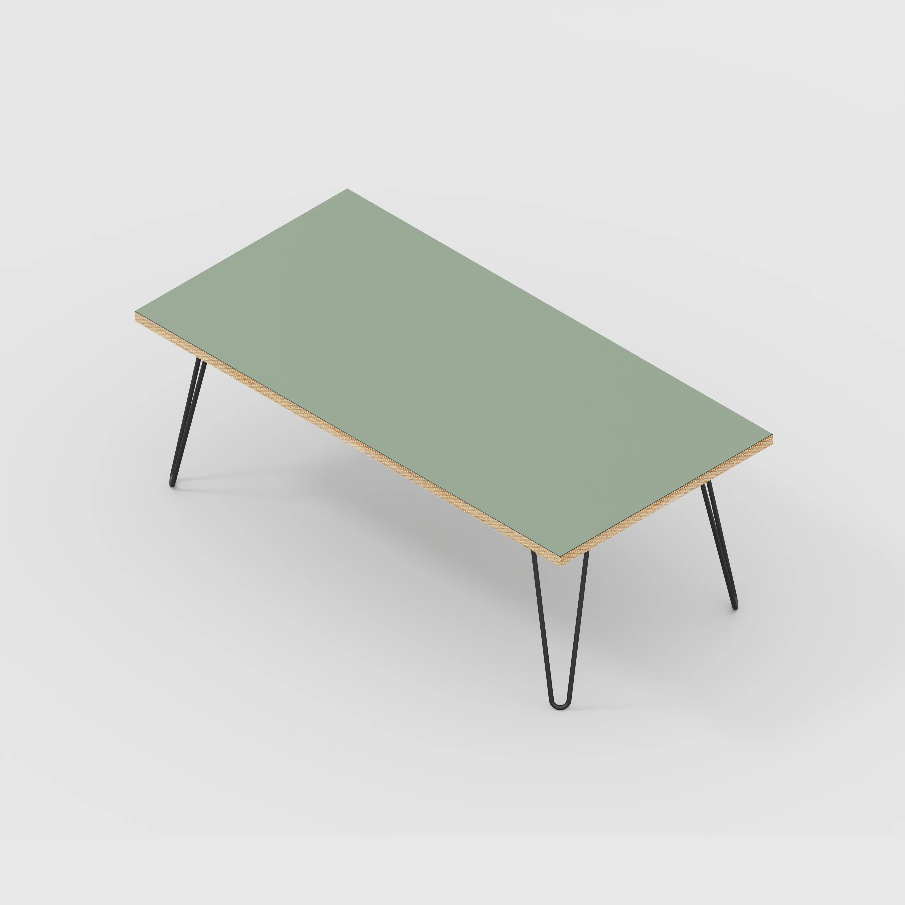 Plywood Coffee Table with Black Hairpin Legs - Formica Green Slate - 1200(w) x 600(d) x 425(h) - Image 5