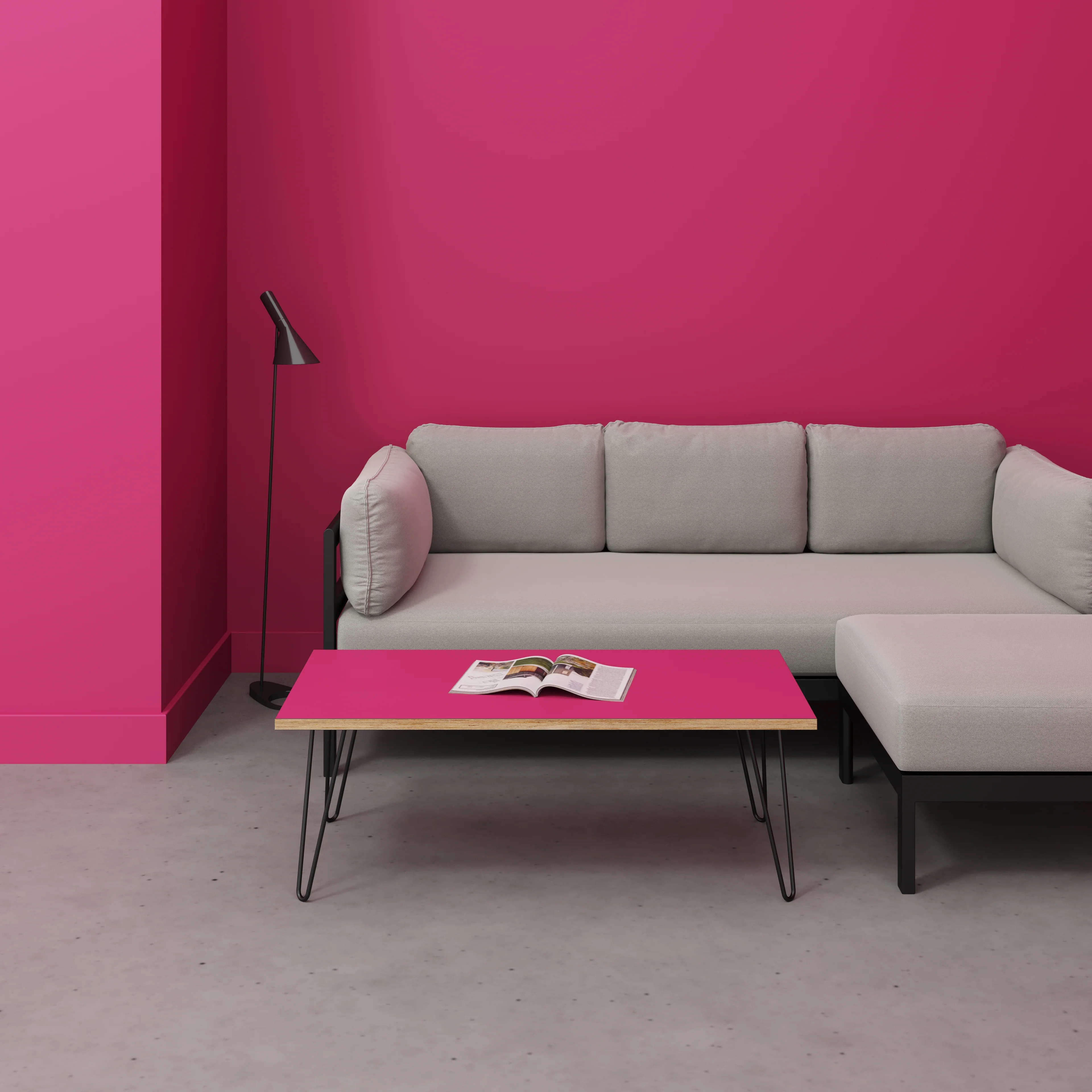 Plywood Coffee Table with Black Hairpin Legs - Formica Juicy Pink - 1200(w) x 600(d) x 425(h) - Image 2