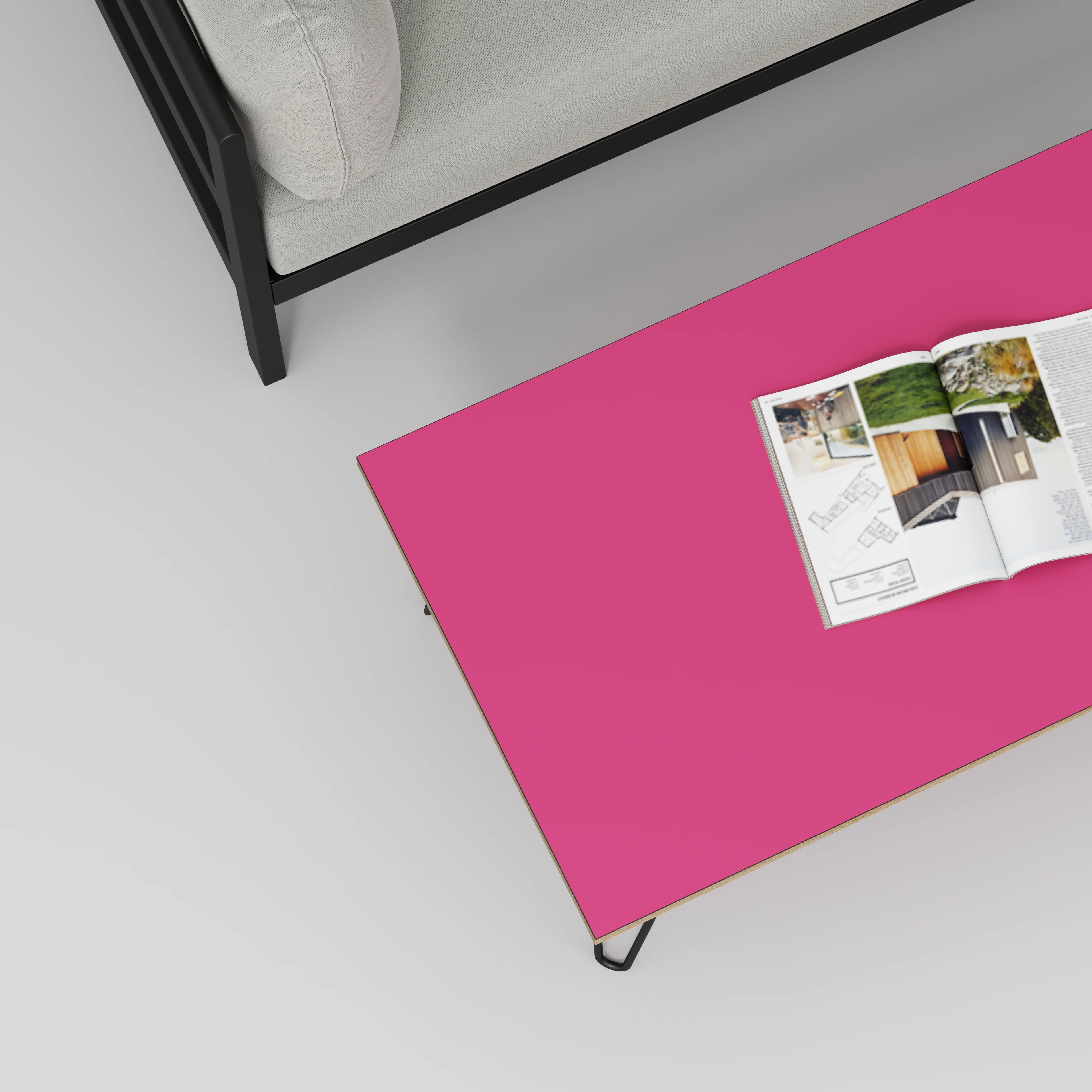 Plywood Coffee Table with Black Hairpin Legs - Formica Juicy Pink - 1200(w) x 600(d) x 425(h) - Image 3