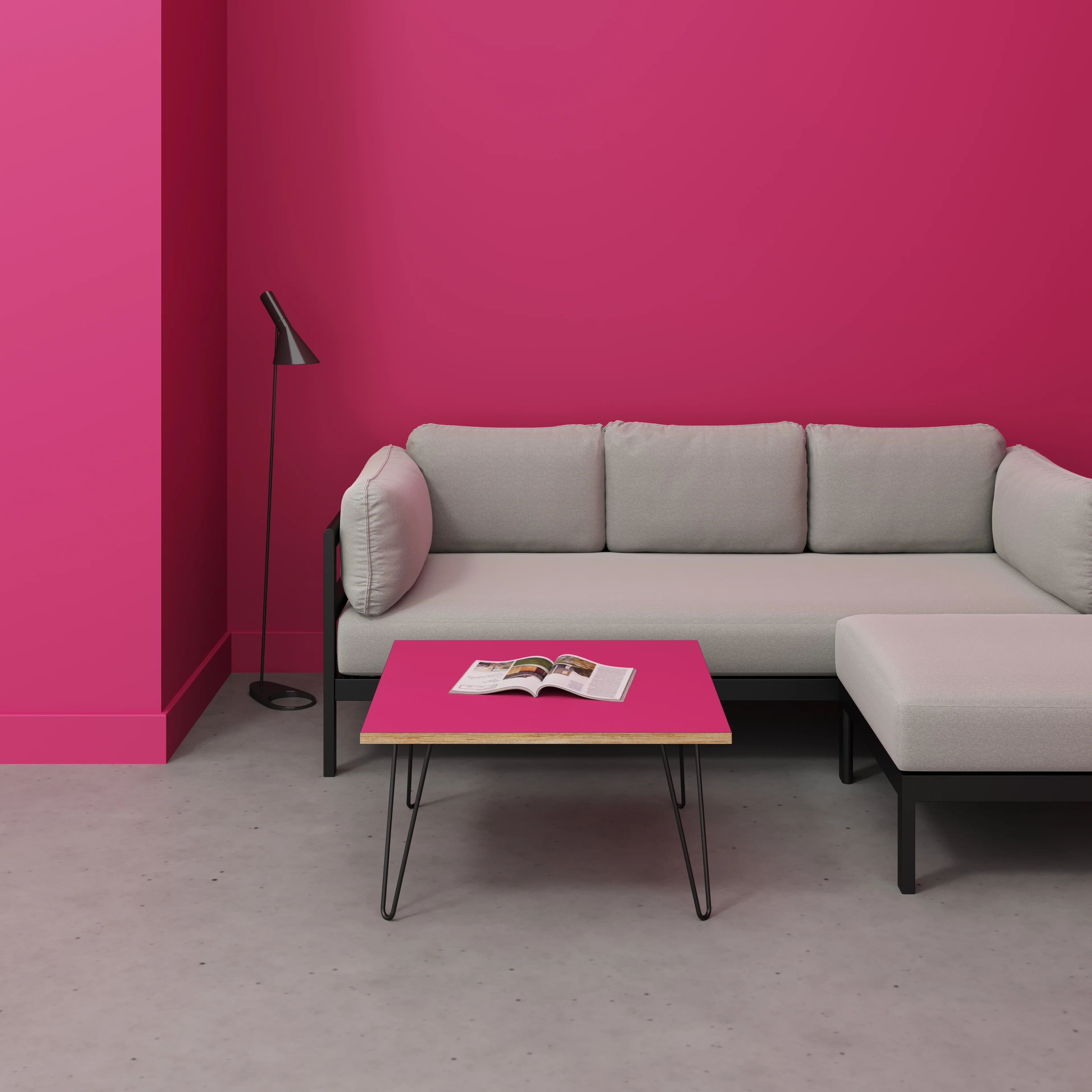 Plywood Coffee Table with Black Hairpin Legs - Formica Juicy Pink - 800(w) x 800(d) x 425(h) - Image 2