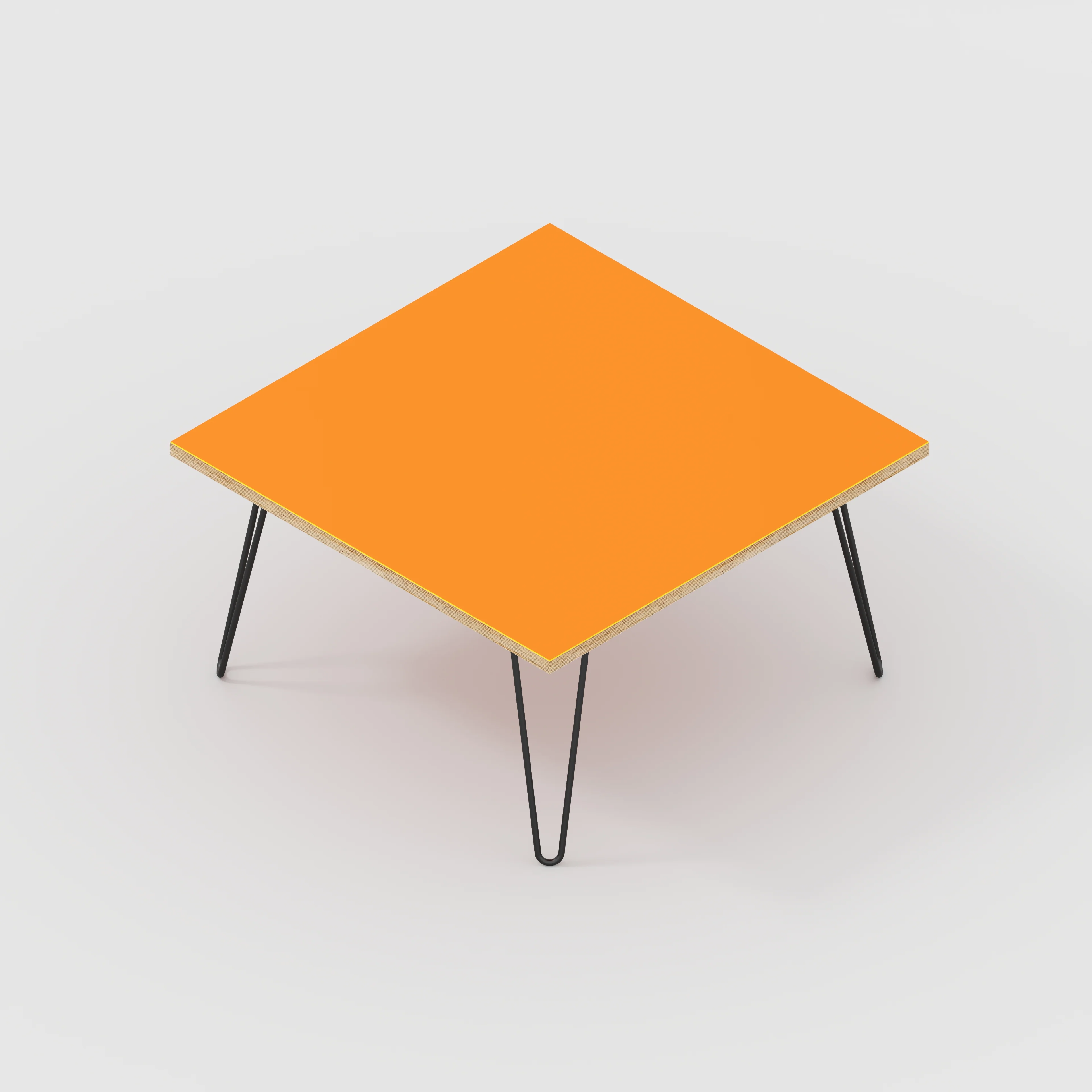 Plywood Coffee Table with Black Hairpin Legs - Formica Levante Orange - 800(w) x 800(d) x 425(h) - Image 5