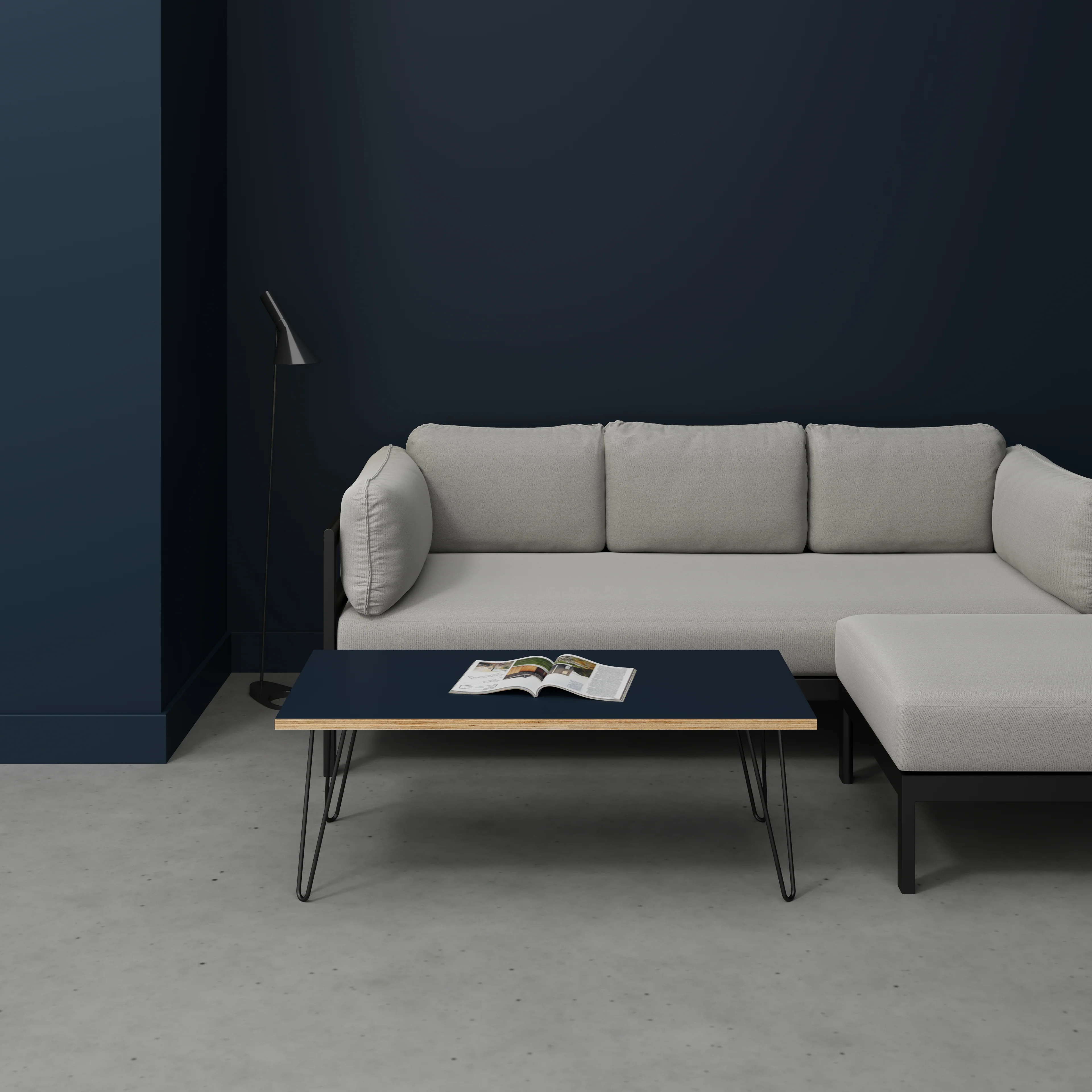 Plywood Coffee Table with Black Hairpin Legs - Formica Night Sea Blue - 1200(w) x 600(d) x 425(h) - Image 2