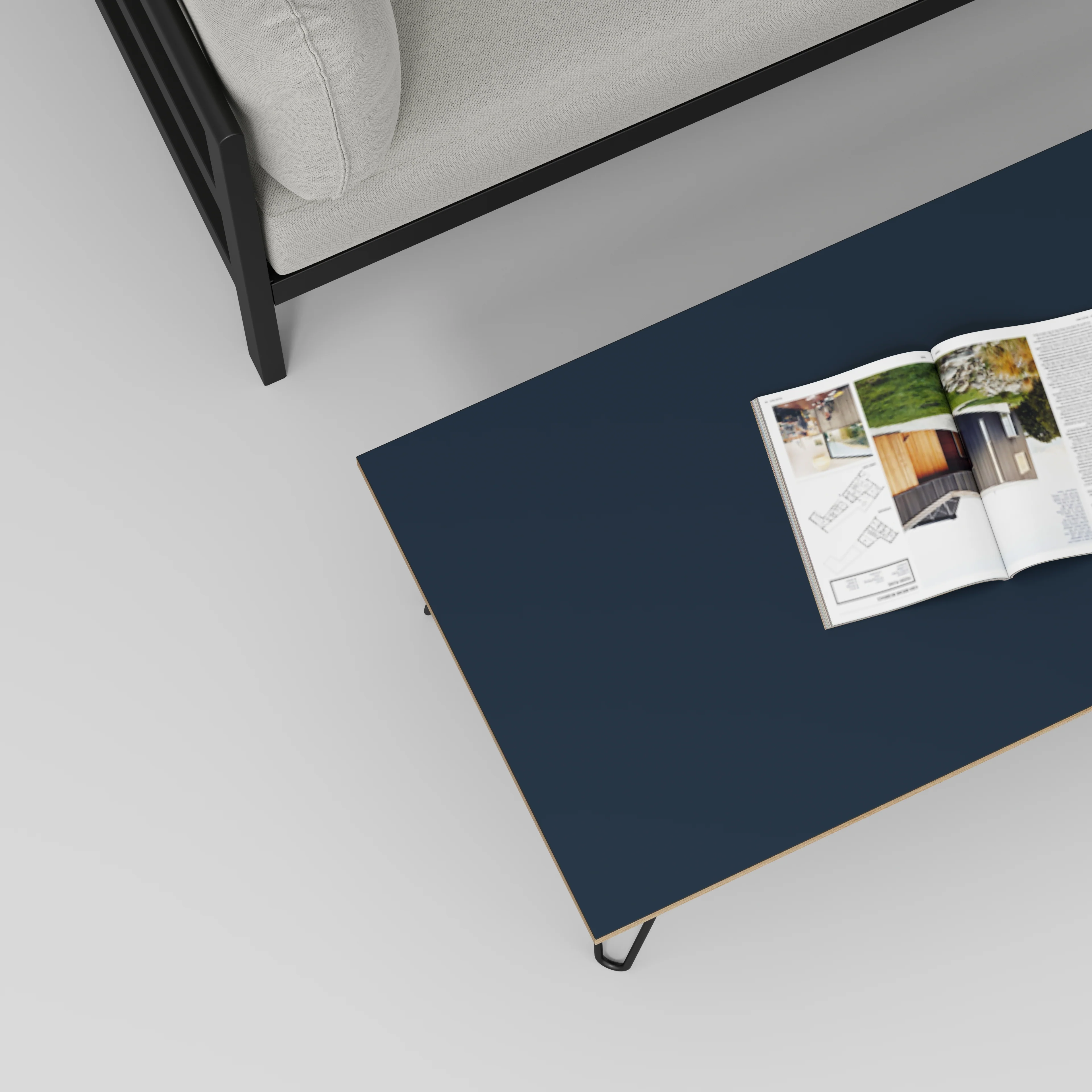 Plywood Coffee Table with Black Hairpin Legs - Formica Night Sea Blue - 1200(w) x 600(d) x 425(h) - Image 3