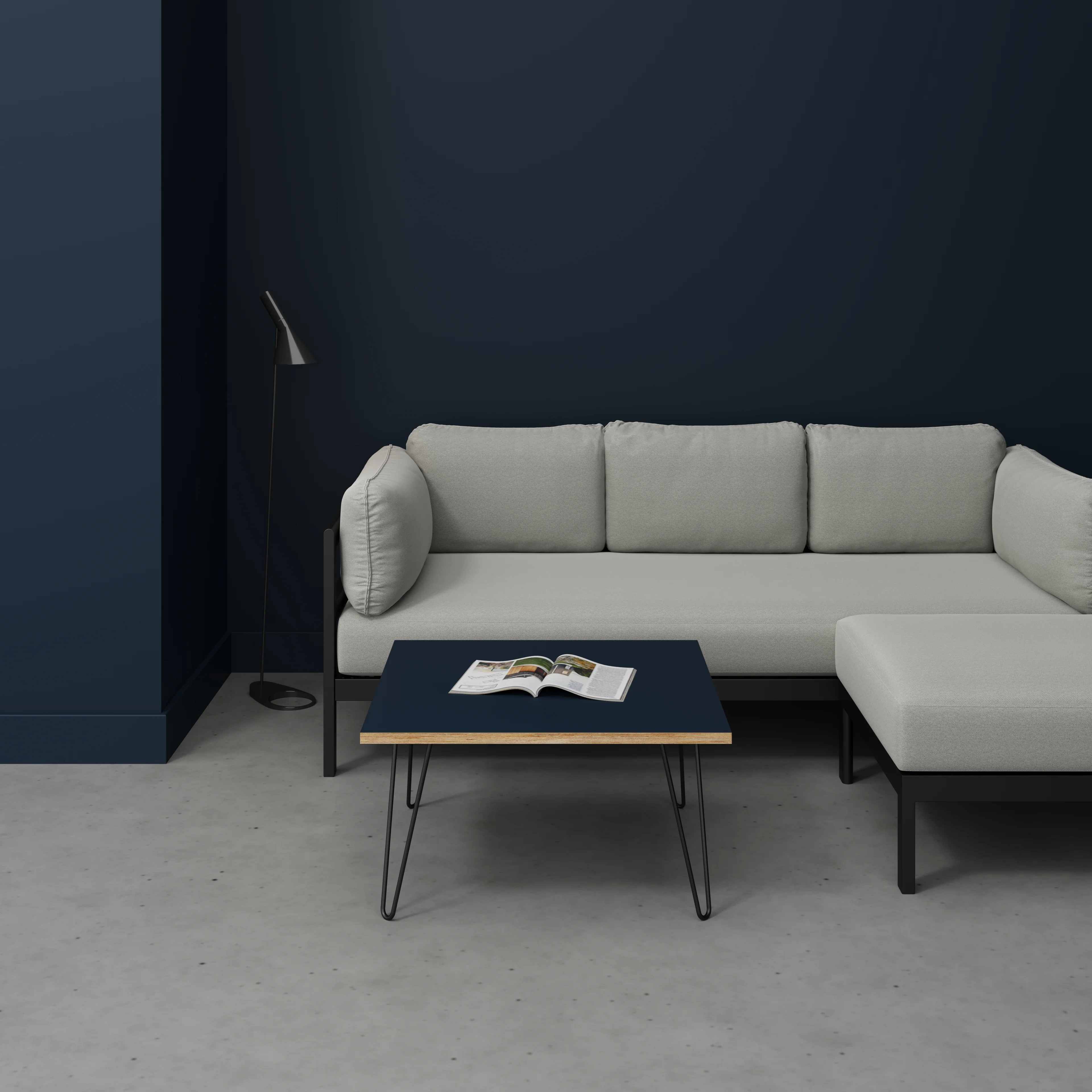 Plywood Coffee Table with Black Hairpin Legs - Formica Night Sea Blue - 800(w) x 800(d) x 425(h) - Image 2