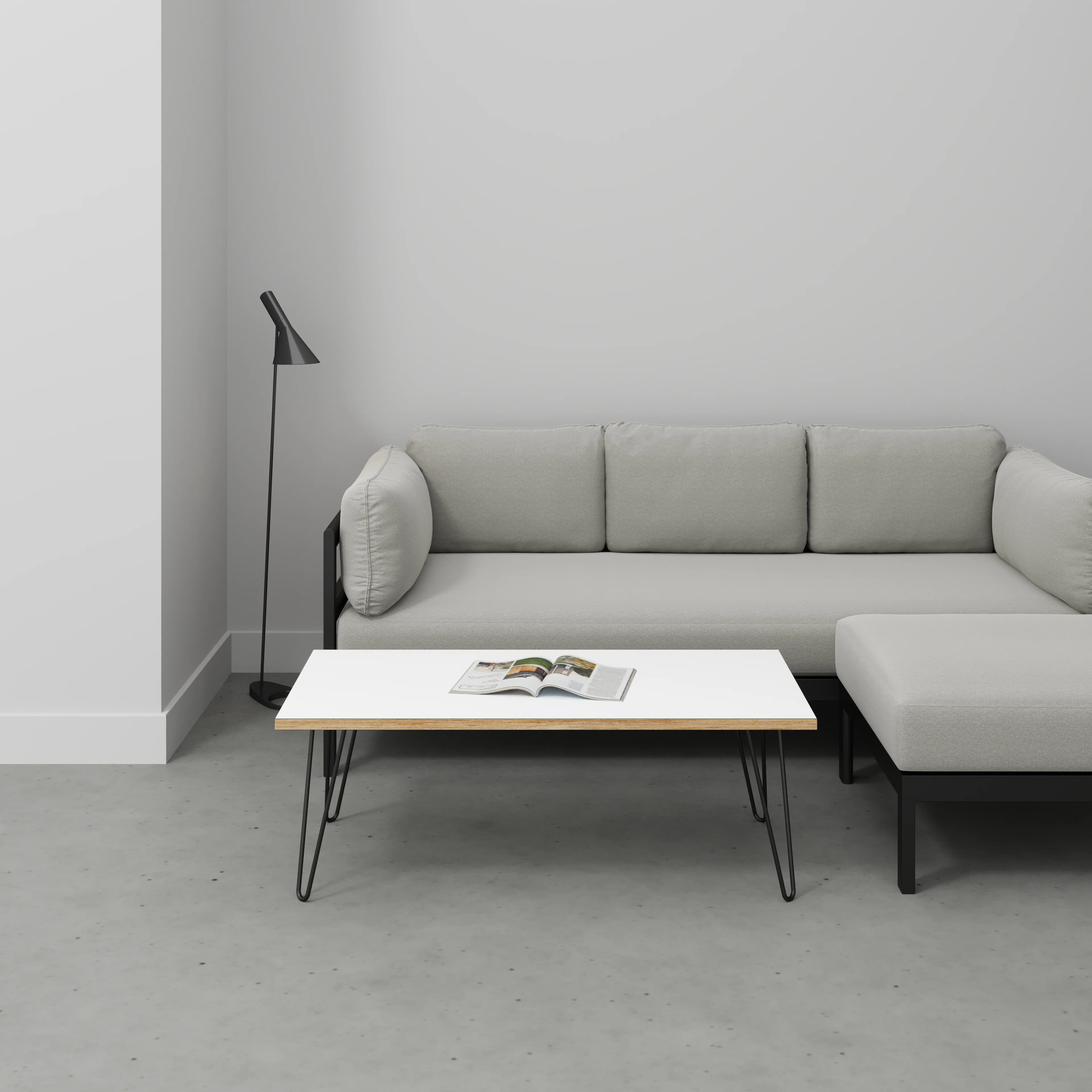 Plywood Coffee Table with Black Hairpin Legs - Formica White - 1200(w) x 600(d) x 425(h) - Image 2