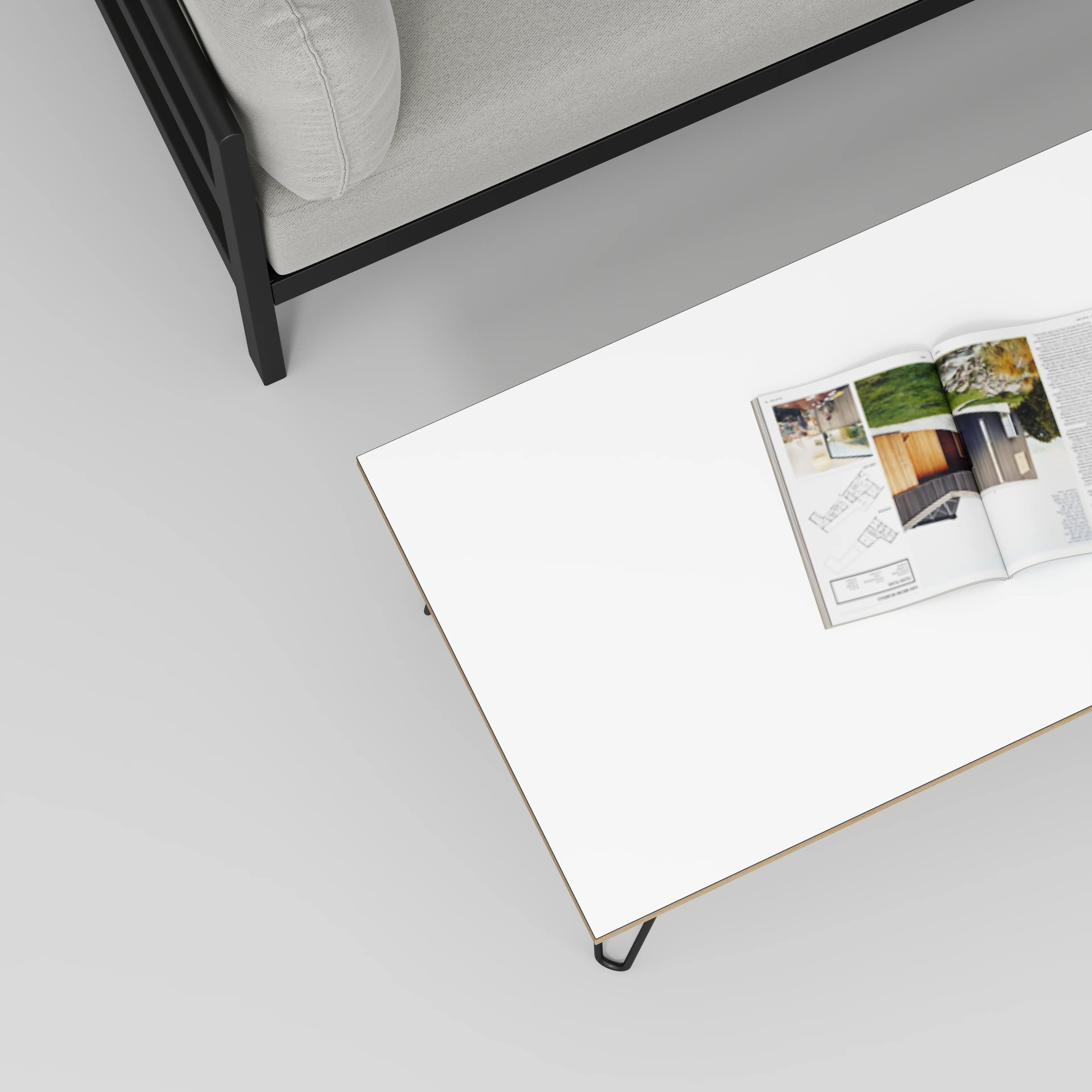 Plywood Coffee Table with Black Hairpin Legs - Formica White - 1200(w) x 600(d) x 425(h) - Image 3