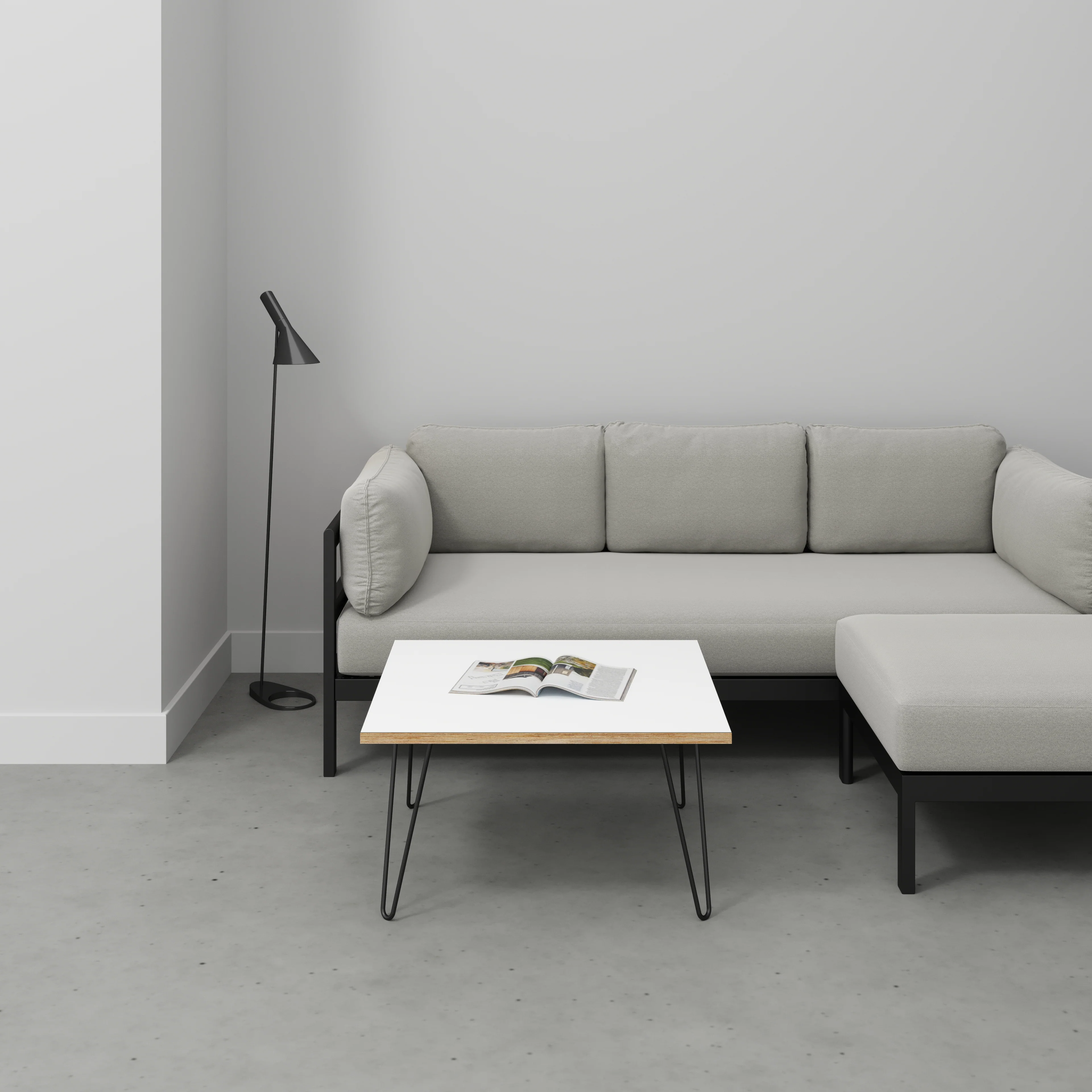 Plywood Coffee Table with Black Hairpin Legs - Formica White - 800(w) x 800(d) x 425(h) - Image 2