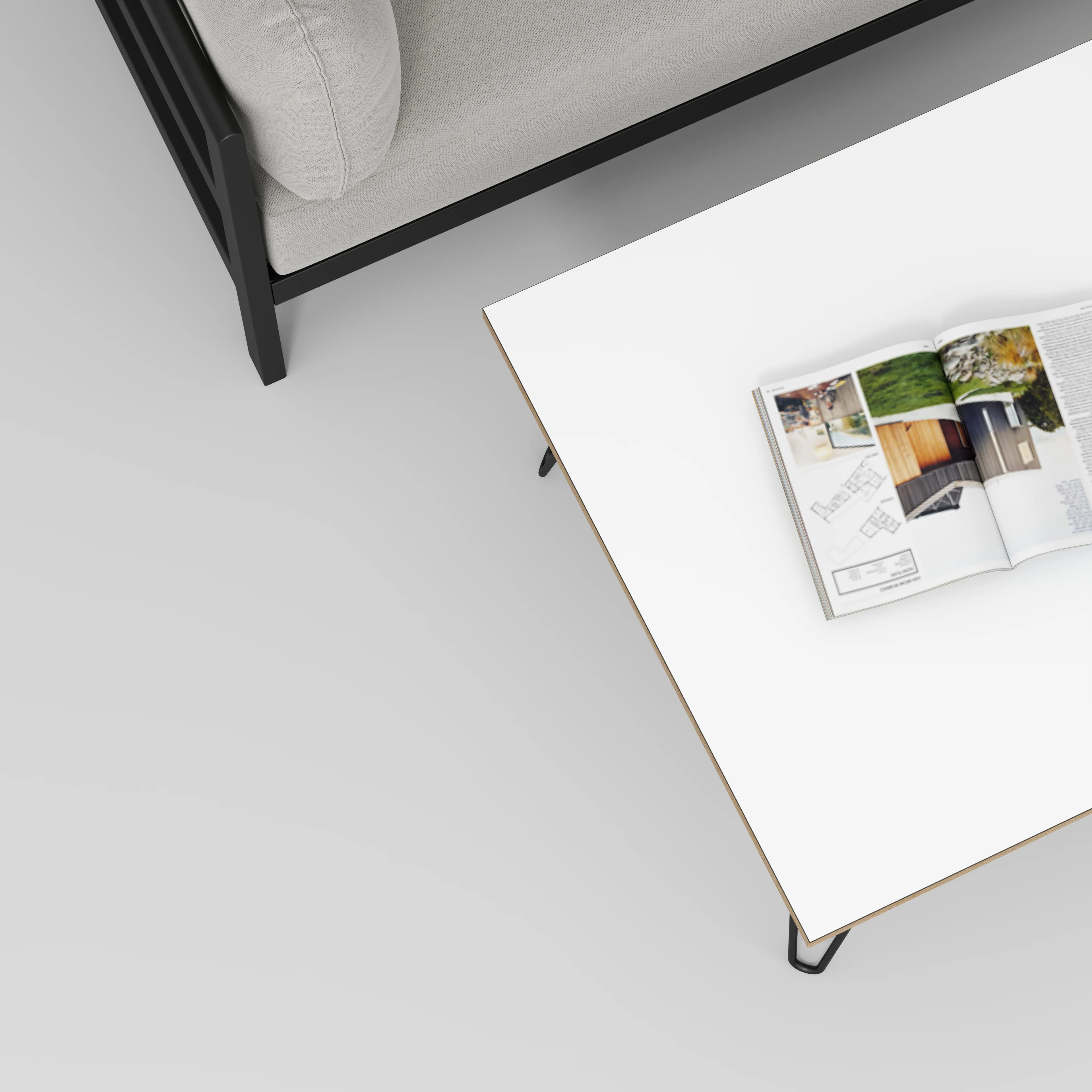 Plywood Coffee Table with Black Hairpin Legs - Formica White - 800(w) x 800(d) x 425(h) - Image 3