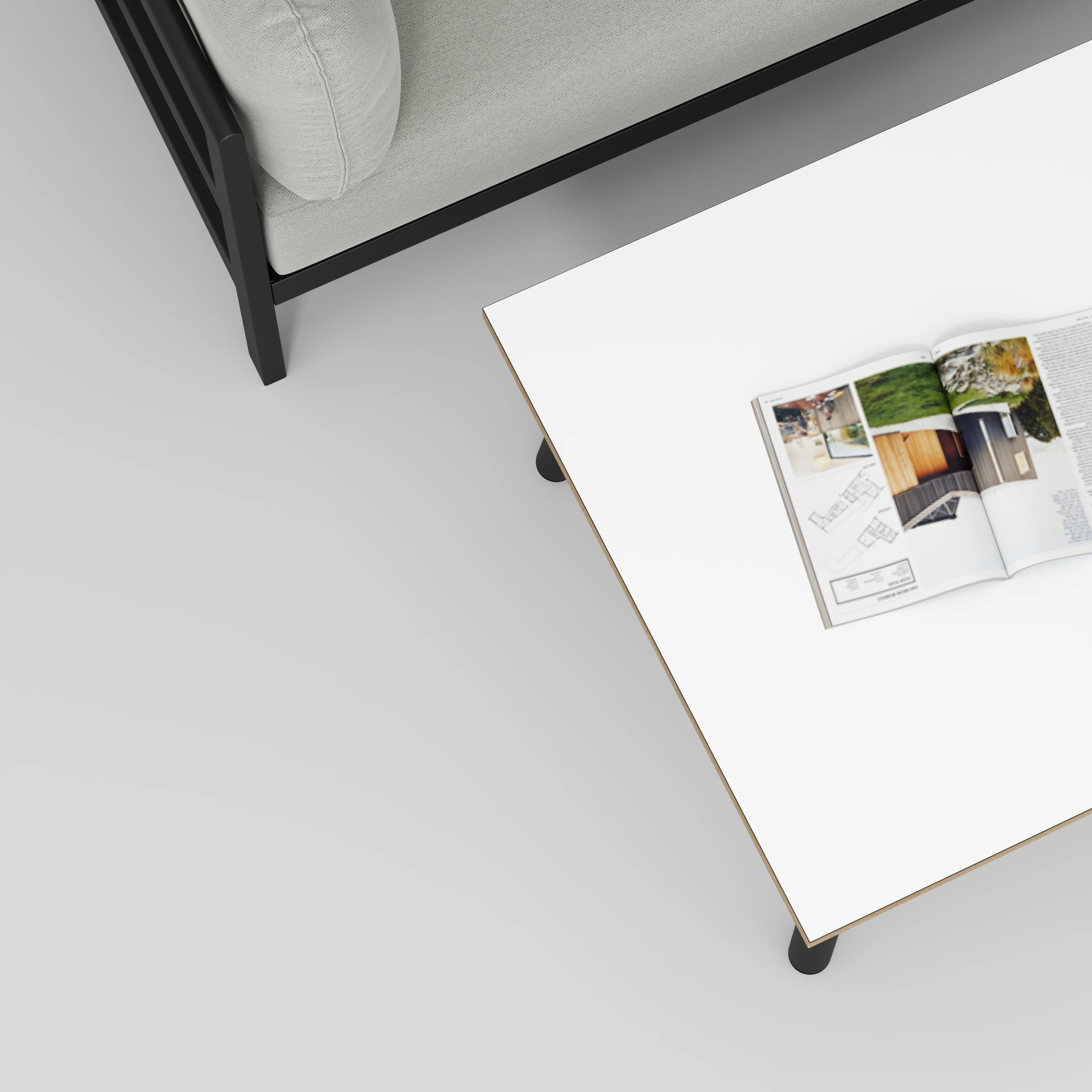 Plywood Coffee Table with Black Round Single Pin Legs - Formica White - 800(w) x 800(d) x 425(h) - Image 3