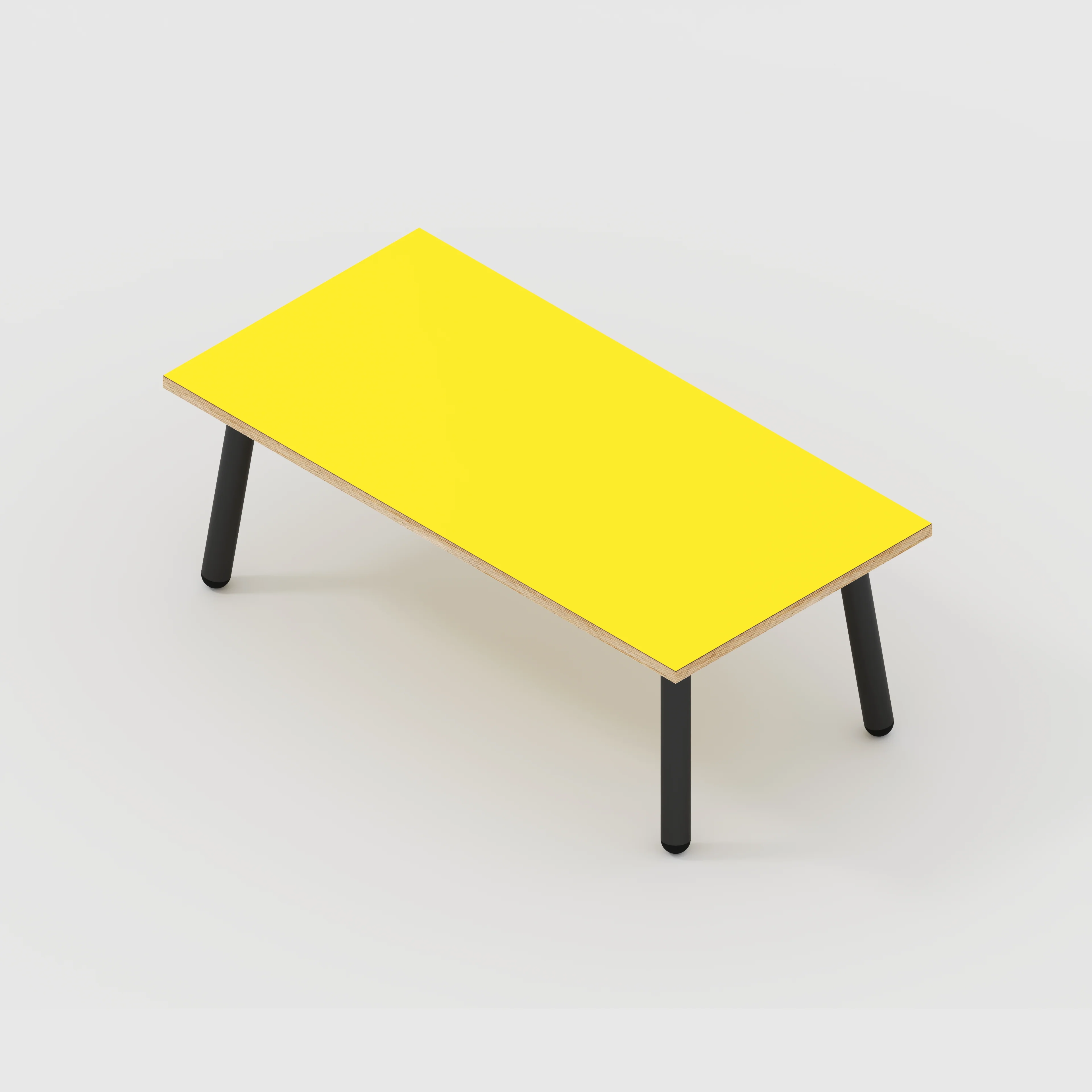 Plywood Coffee Table with Black Round Single Pin Legs - Formica Chrome Yellow - 1200(w) x 600(d) x 425(h) - Image 5