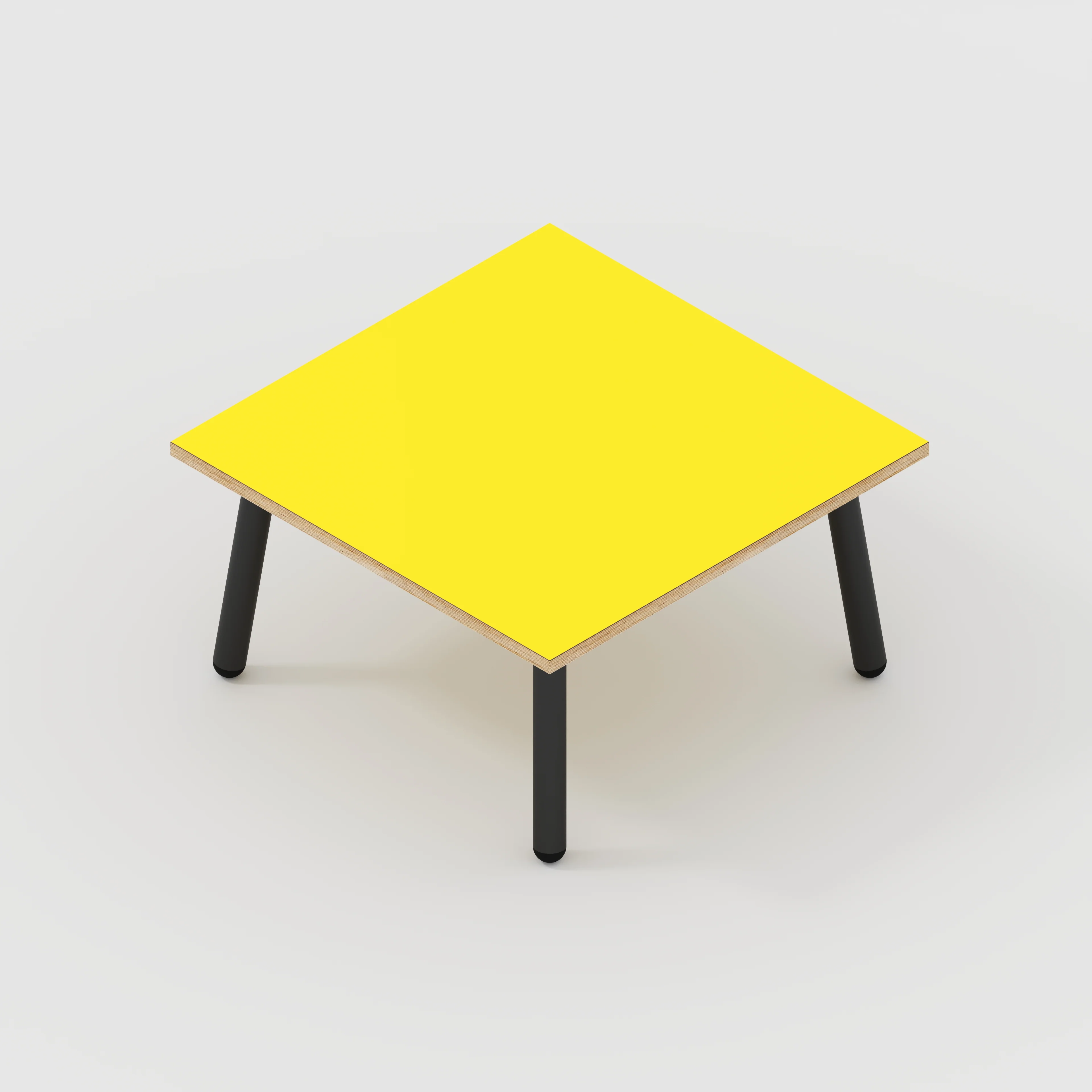 Plywood Coffee Table with Black Round Single Pin Legs - Formica Chrome Yellow - 800(w) x 800(d) x 425(h) - Image 5