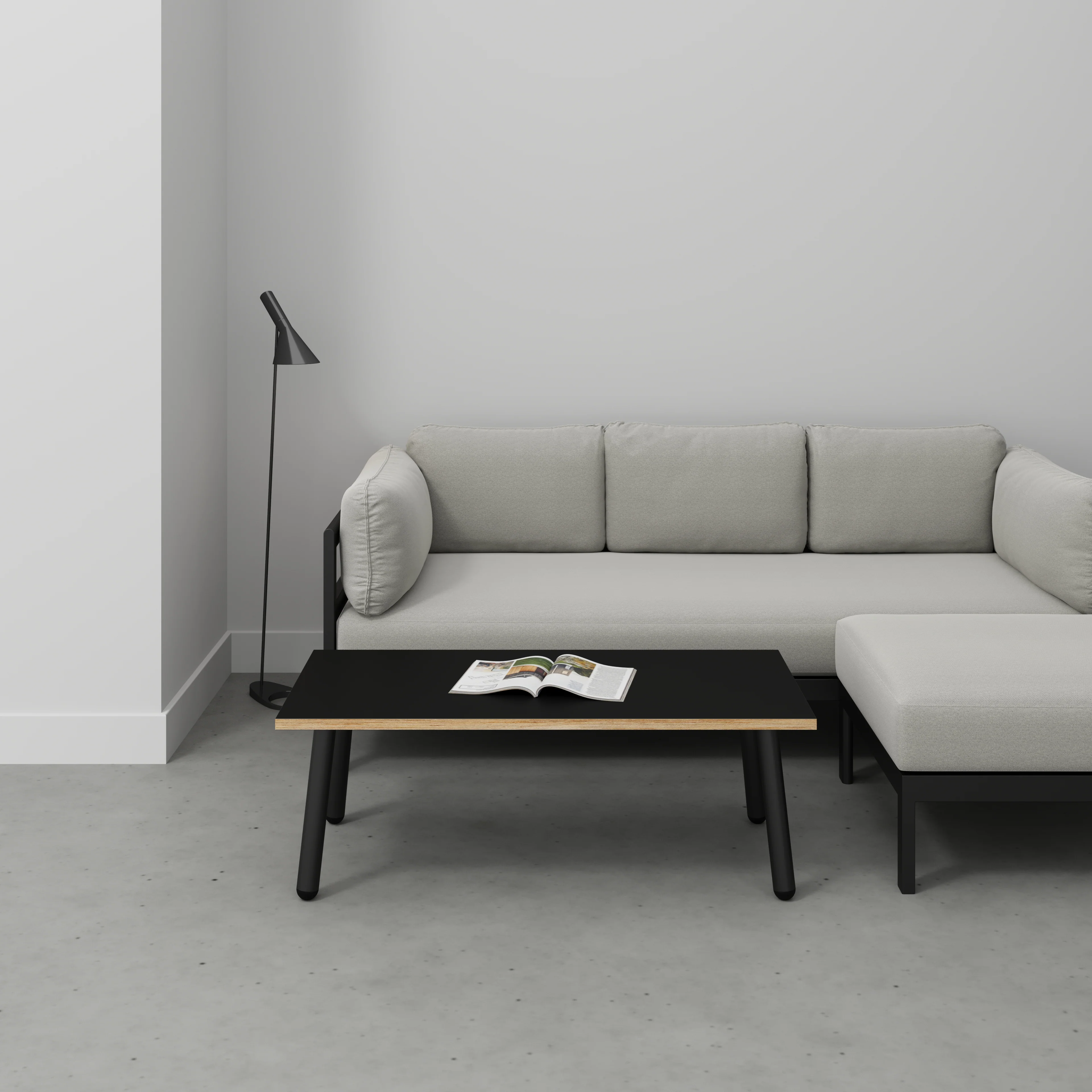 Plywood Coffee Table with Black Round Single Pin Legs - Formica Diamond Black - 1200(w) x 600(d) x 425(h) - Image 2