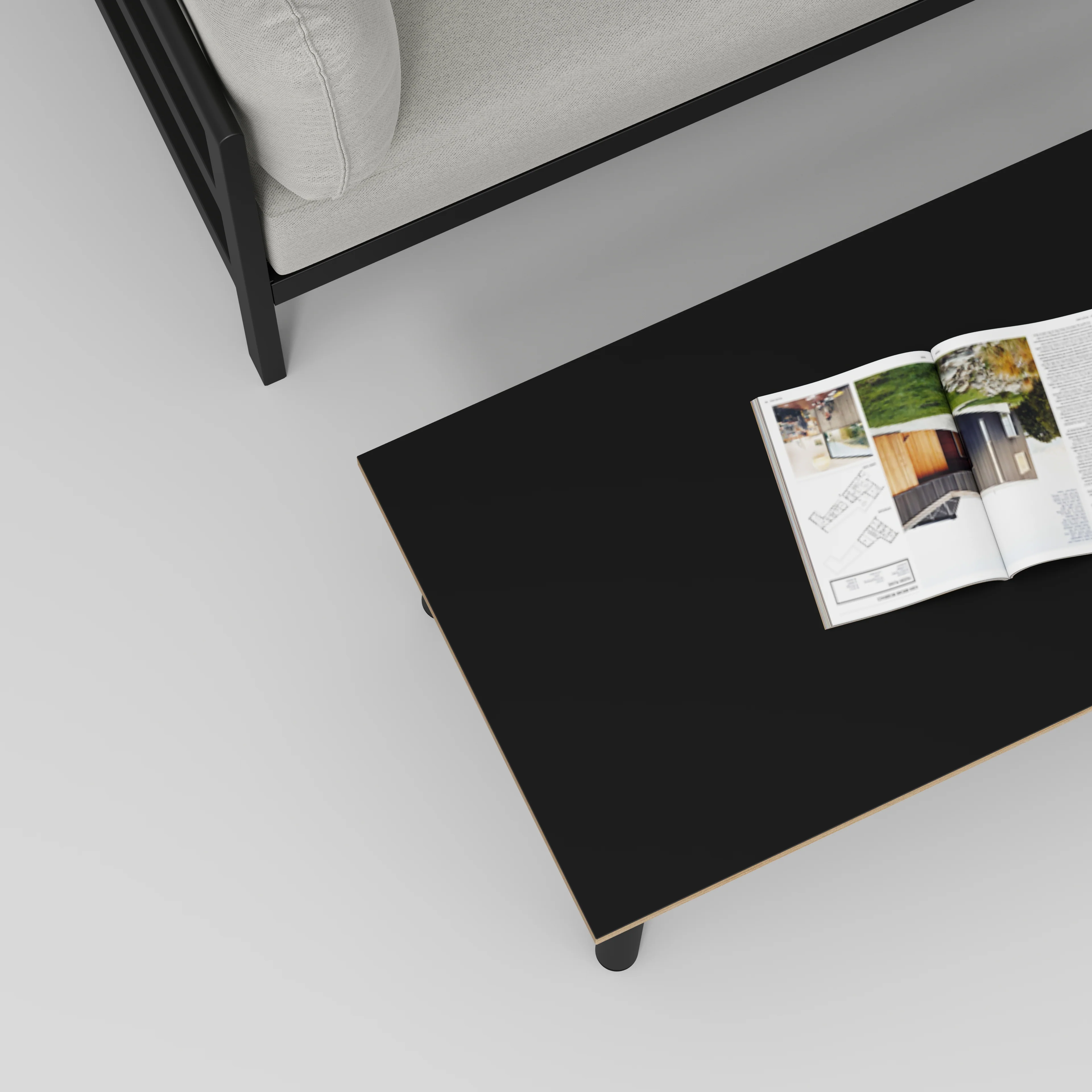Plywood Coffee Table with Black Round Single Pin Legs - Formica Diamond Black - 1200(w) x 600(d) x 425(h) - Image 3