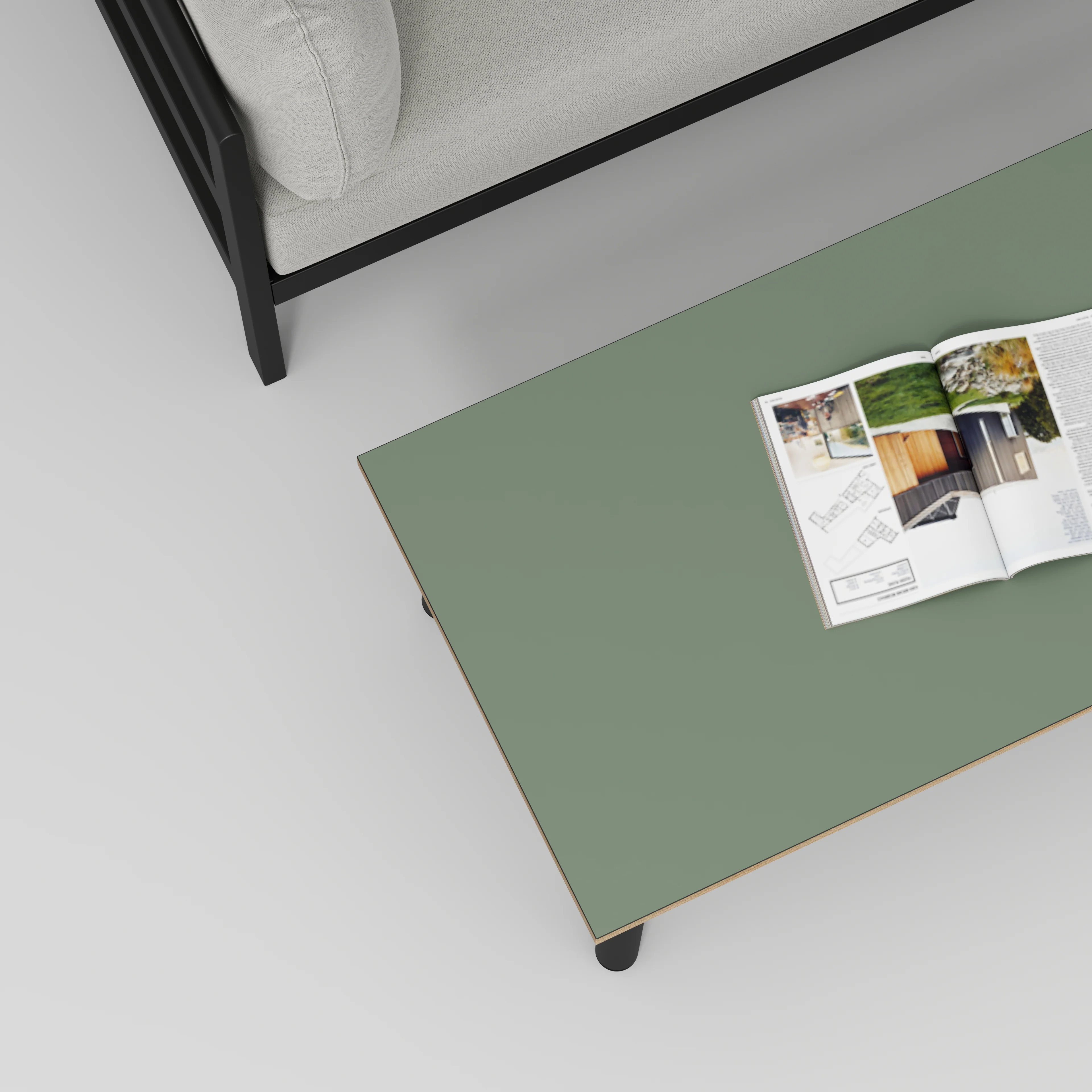 Plywood Coffee Table with Black Round Single Pin Legs - Formica Green Slate - 1200(w) x 600(d) x 425(h) - Image 3