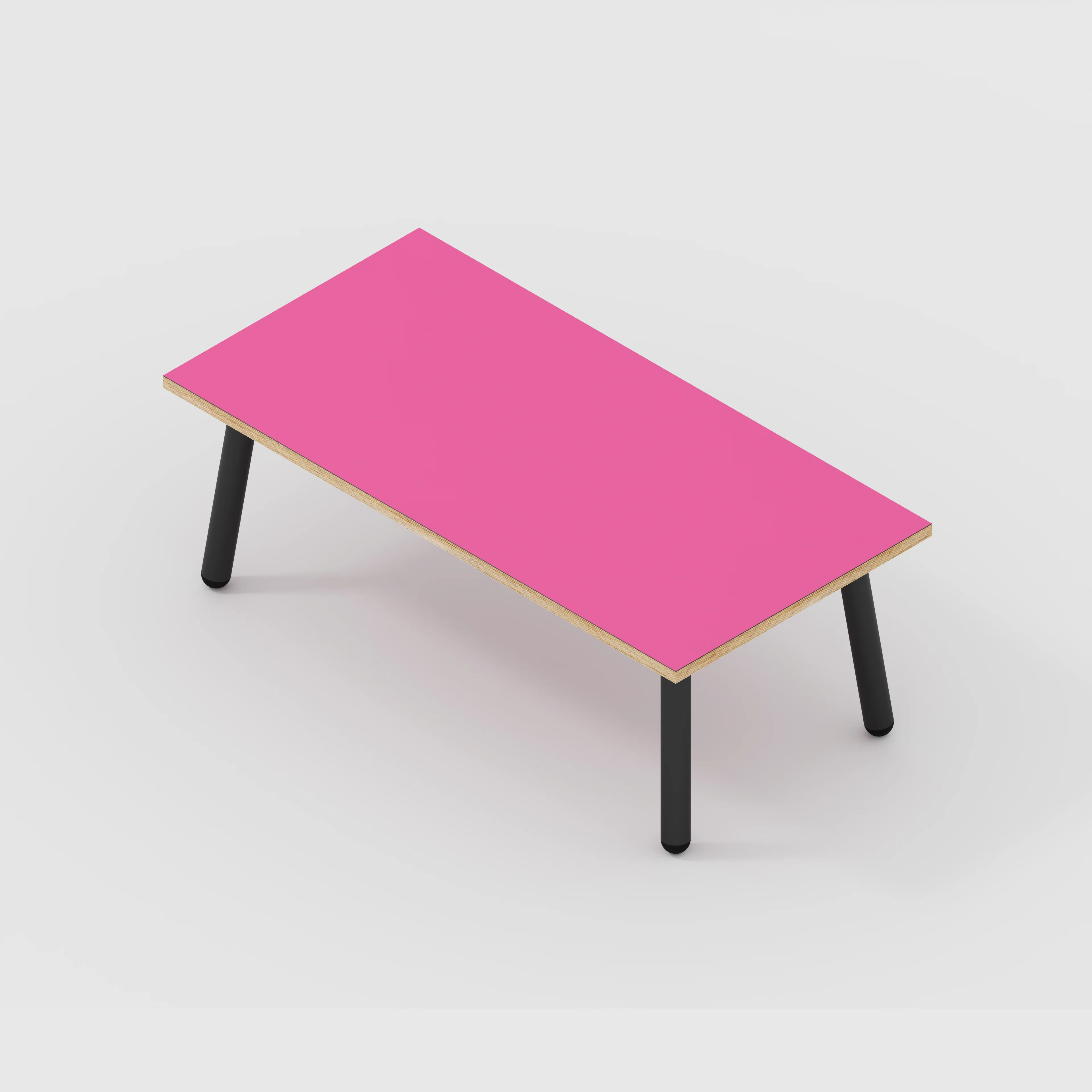 Plywood Coffee Table with Black Round Single Pin Legs - Formica Juicy Pink - 1200(w) x 600(d) x 425(h) - Image 5