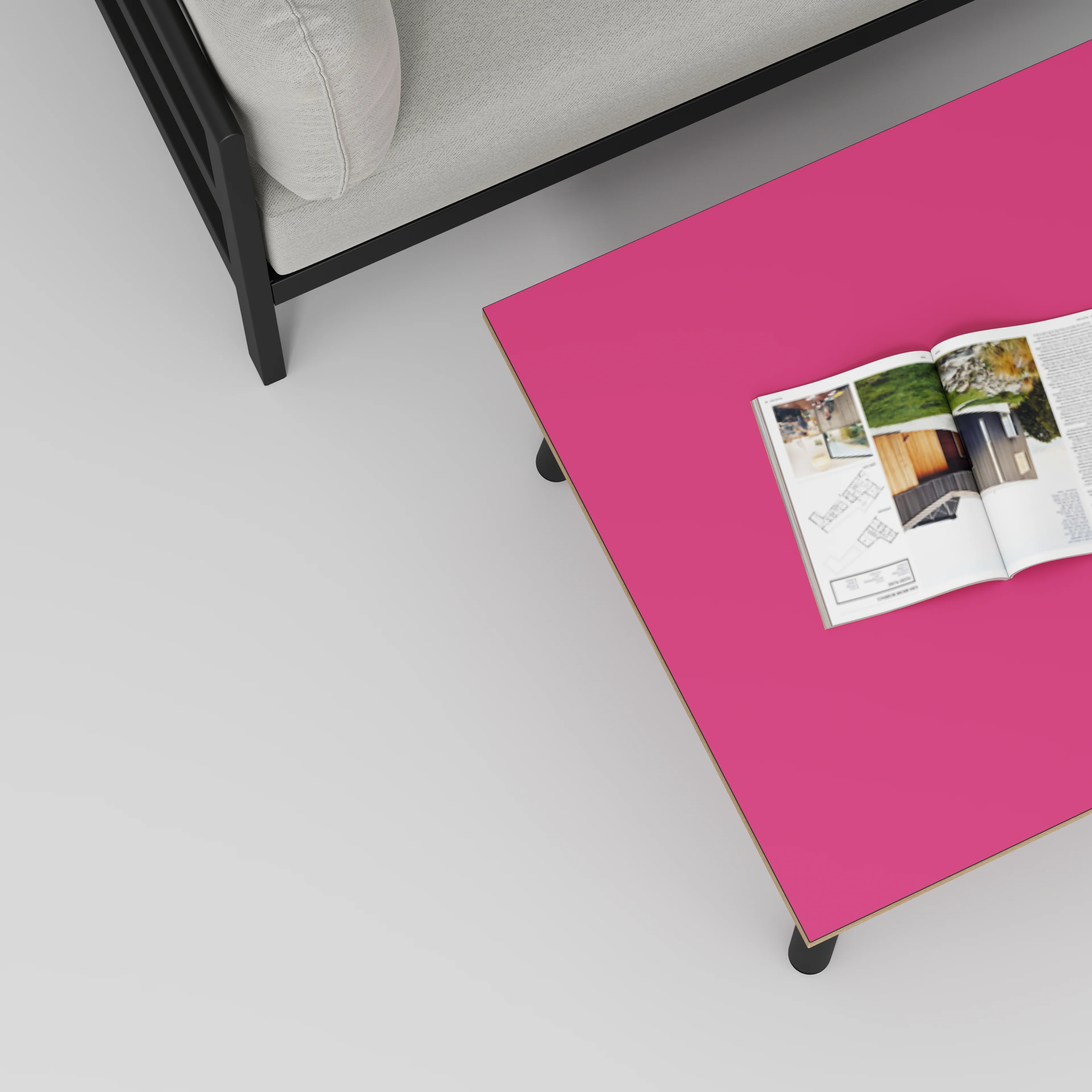 Plywood Coffee Table with Black Round Single Pin Legs - Formica Juicy Pink - 800(w) x 800(d) x 425(h) - Image 3