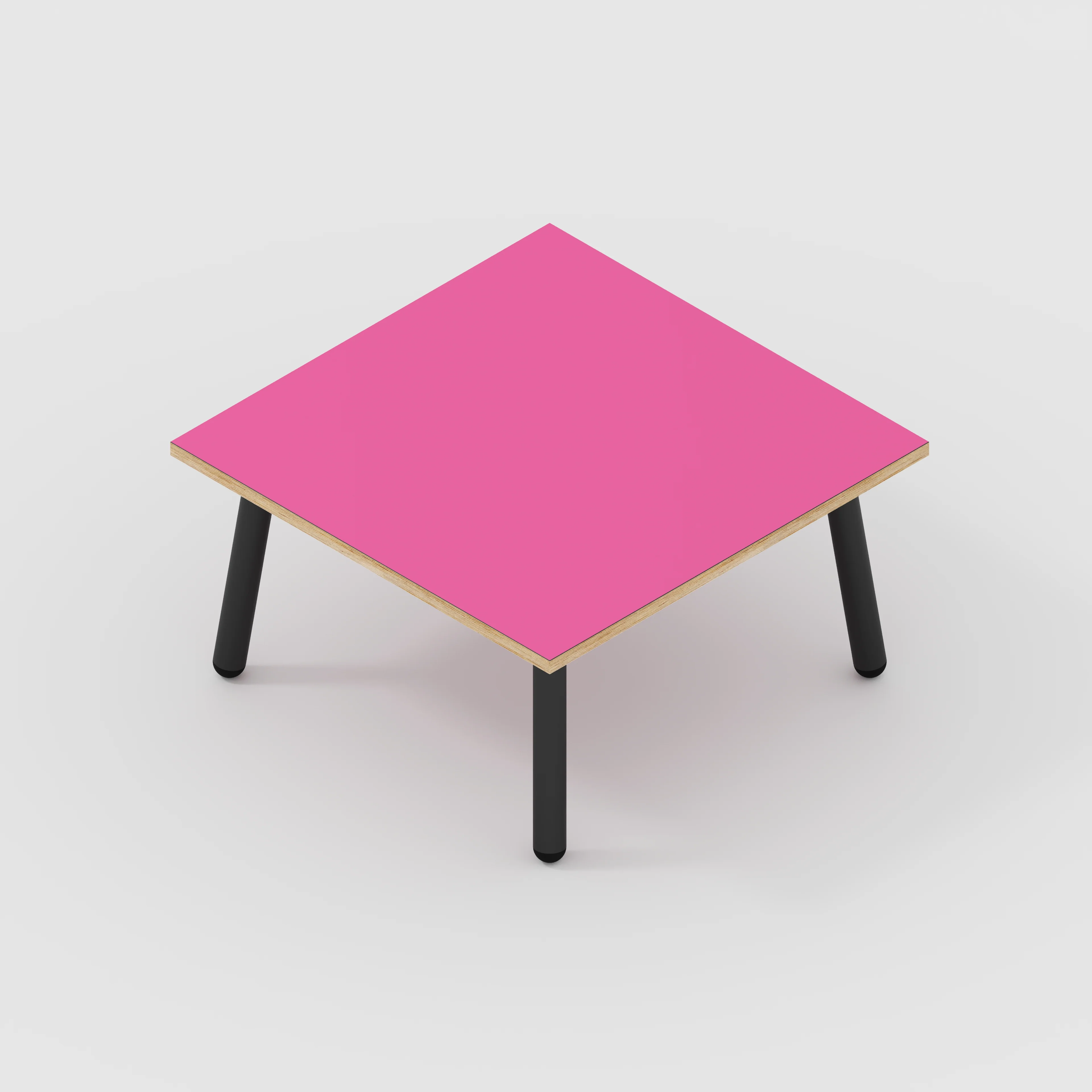 Plywood Coffee Table with Black Round Single Pin Legs - Formica Juicy Pink - 800(w) x 800(d) x 425(h) - Image 5