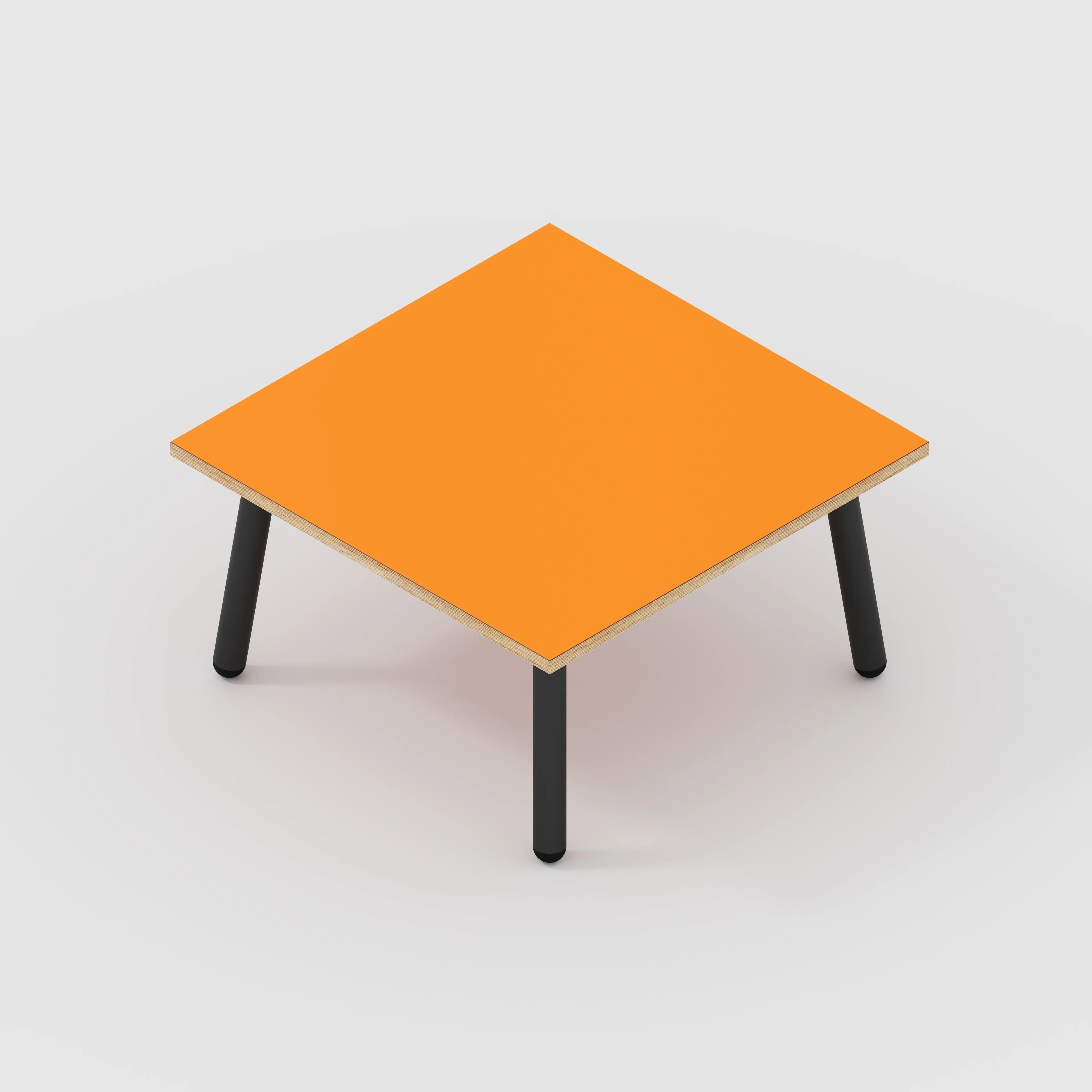 Plywood Coffee Table with Black Round Single Pin Legs - Formica Levante Orange - 800(w) x 800(d) x 425(h) - Image 5