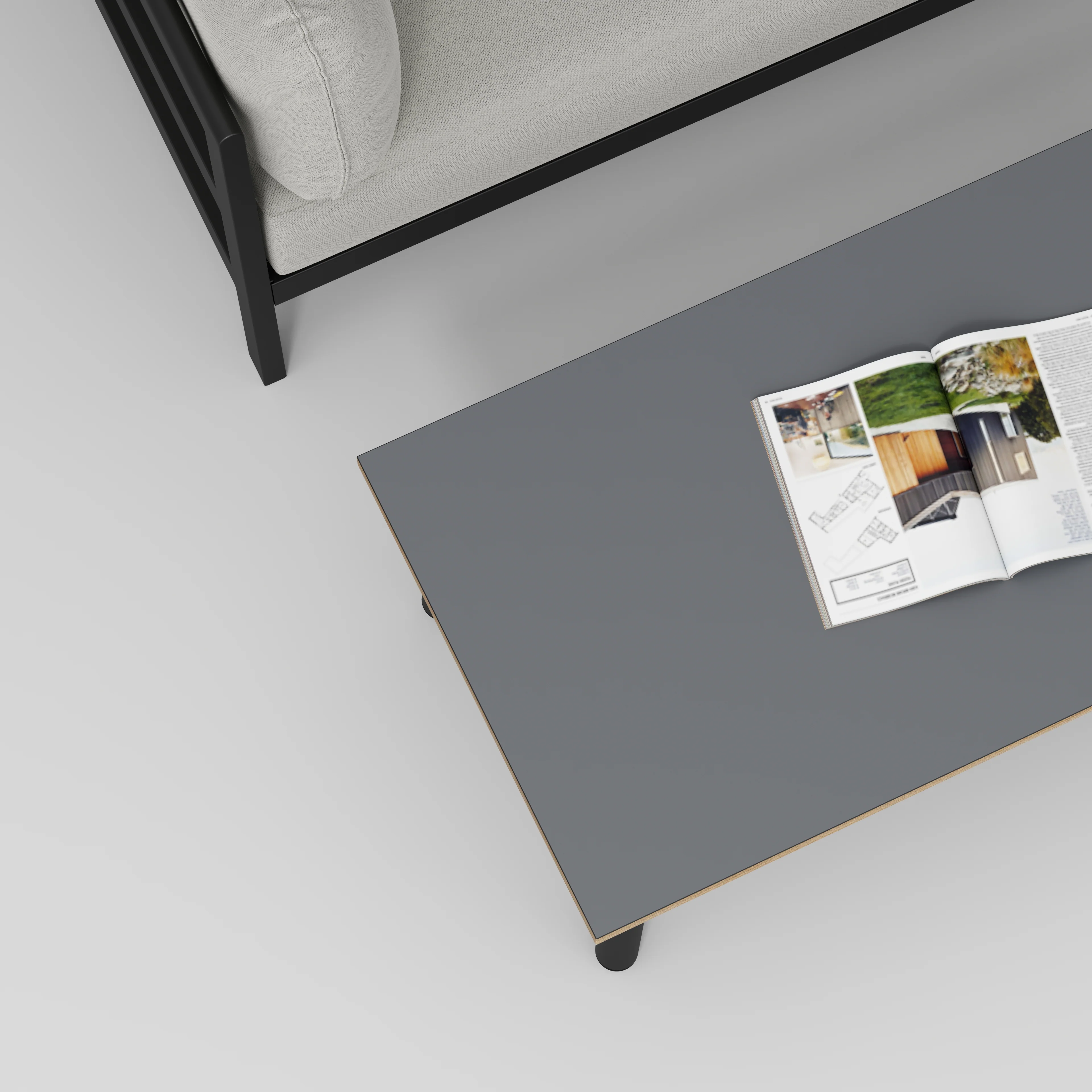 Plywood Coffee Table with Black Round Single Pin Legs - Formica Tornado Grey - 1200(w) x 600(d) x 425(h) - Image 3