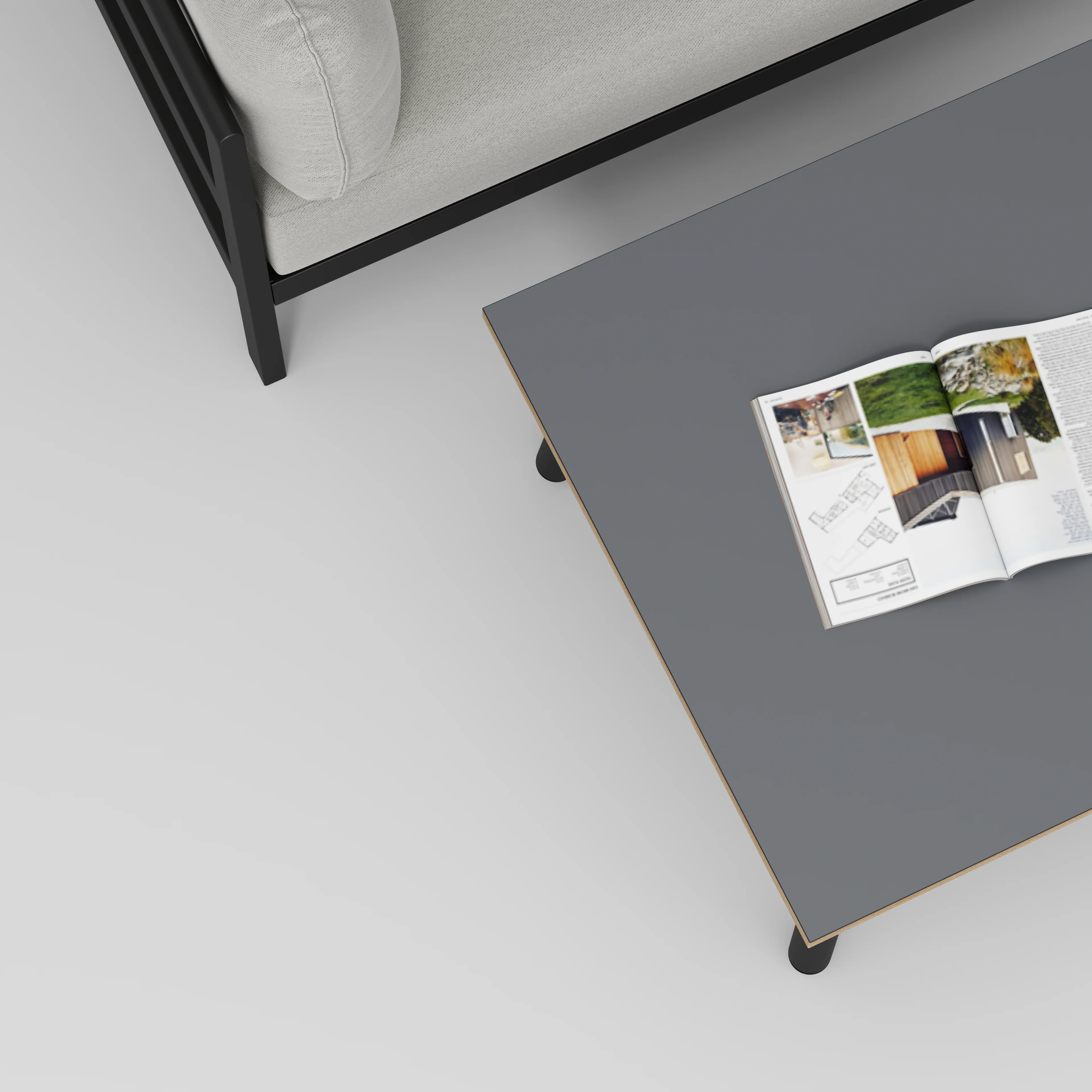 Plywood Coffee Table with Black Round Single Pin Legs - Formica Tornado Grey - 800(w) x 800(d) x 425(h) - Image 3